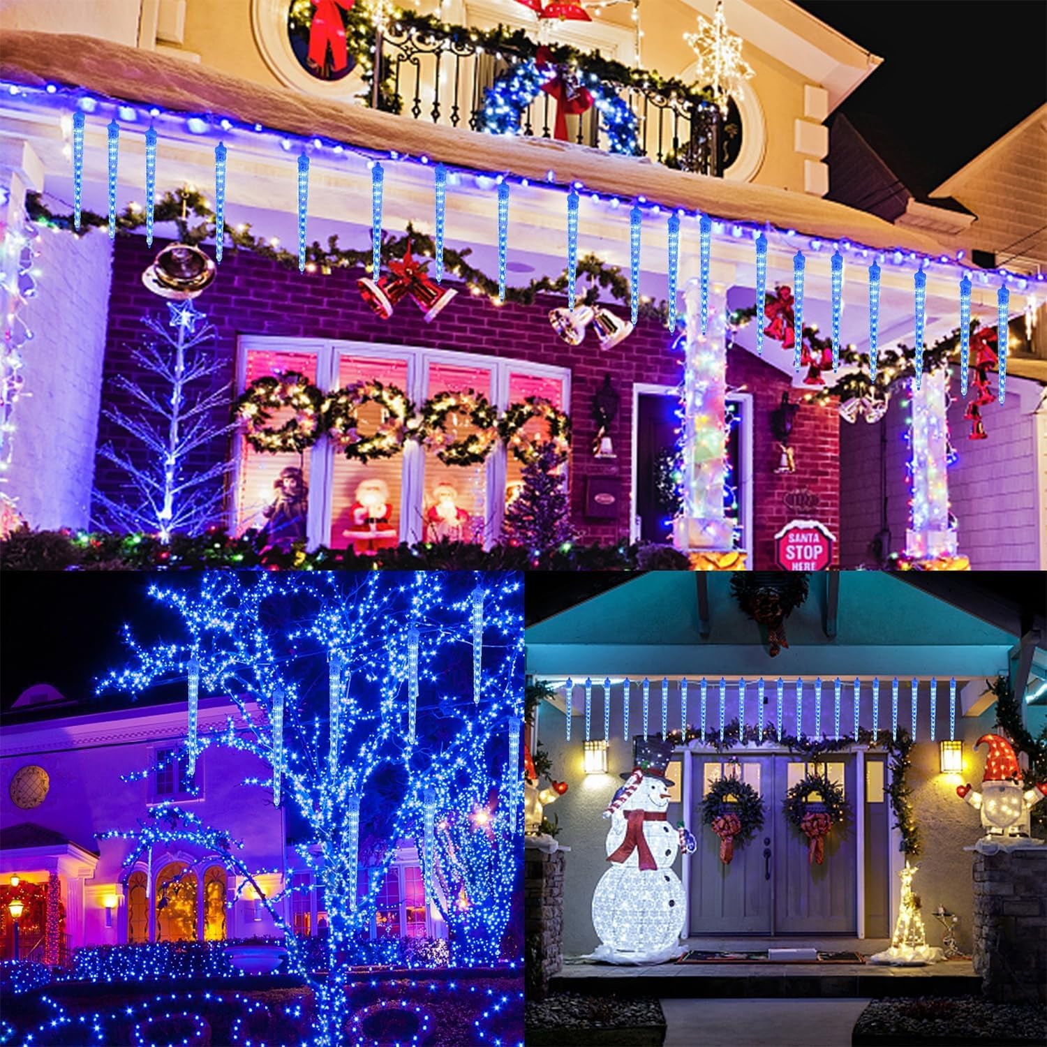 16 Blue Icicle Meteor Shower Lights, 12" Connectable LED Holiday Decor