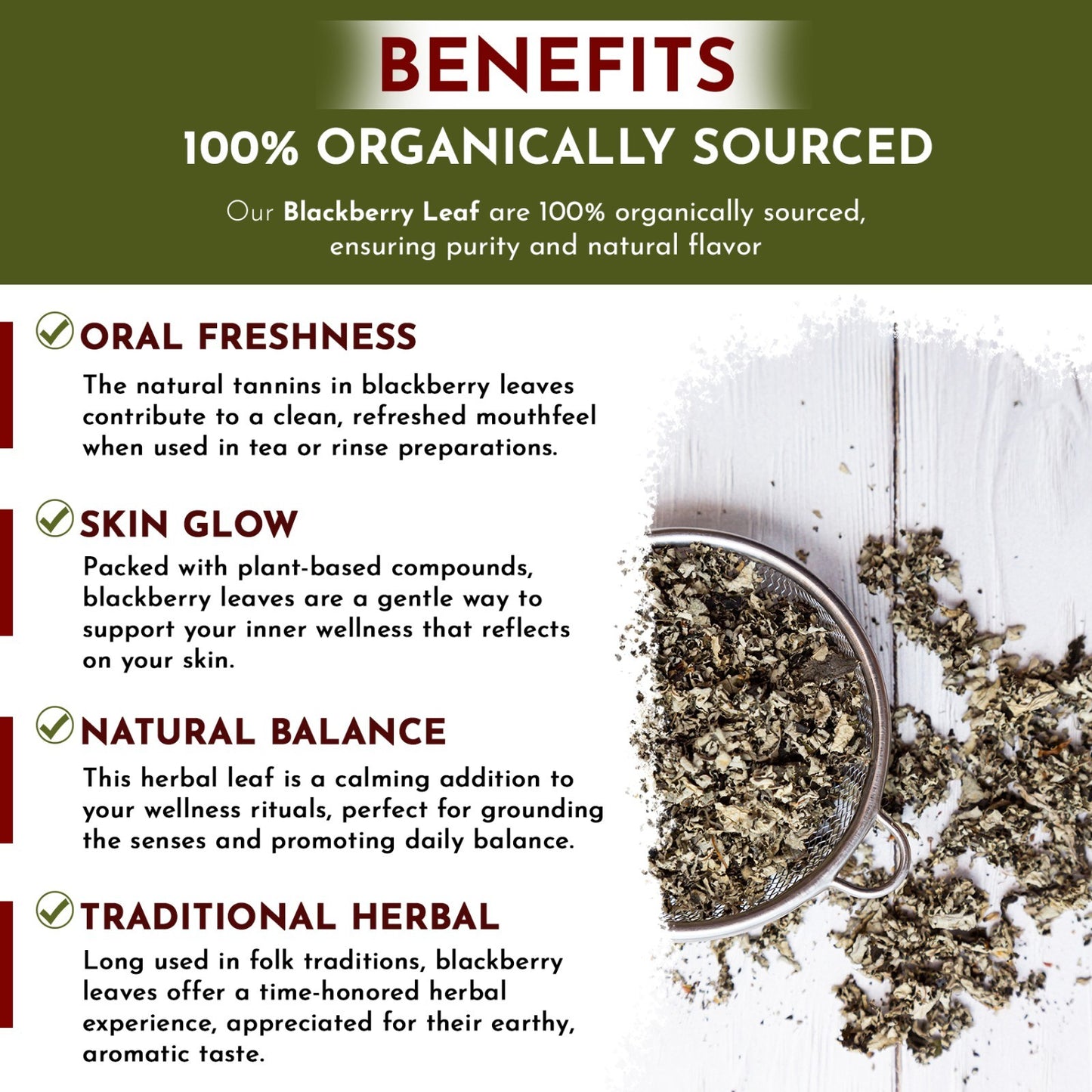 Organic Way Blackberry Leaf Whole - Herbal Tea | Kosher & USDA Certified