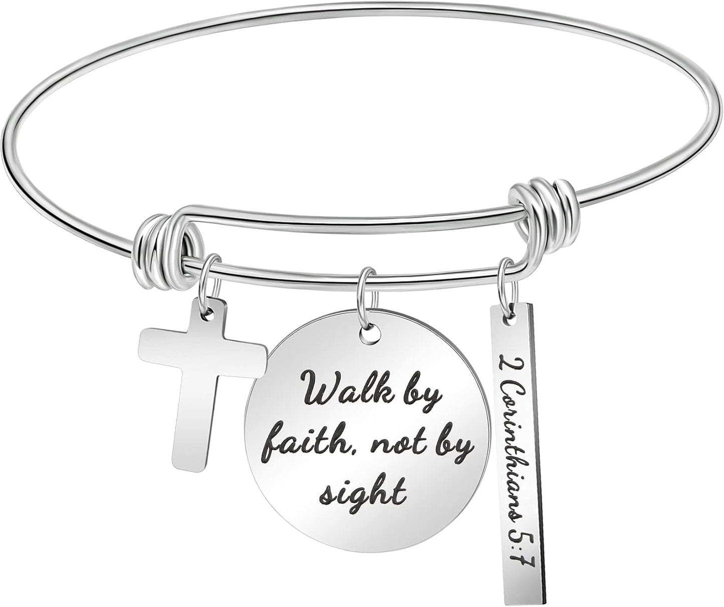 Walk by Faith Not by Sight 2 Corinthians 5:7 Cross Bracelet for Women Birthday Christmas Bible Verse Jewelry Gift
