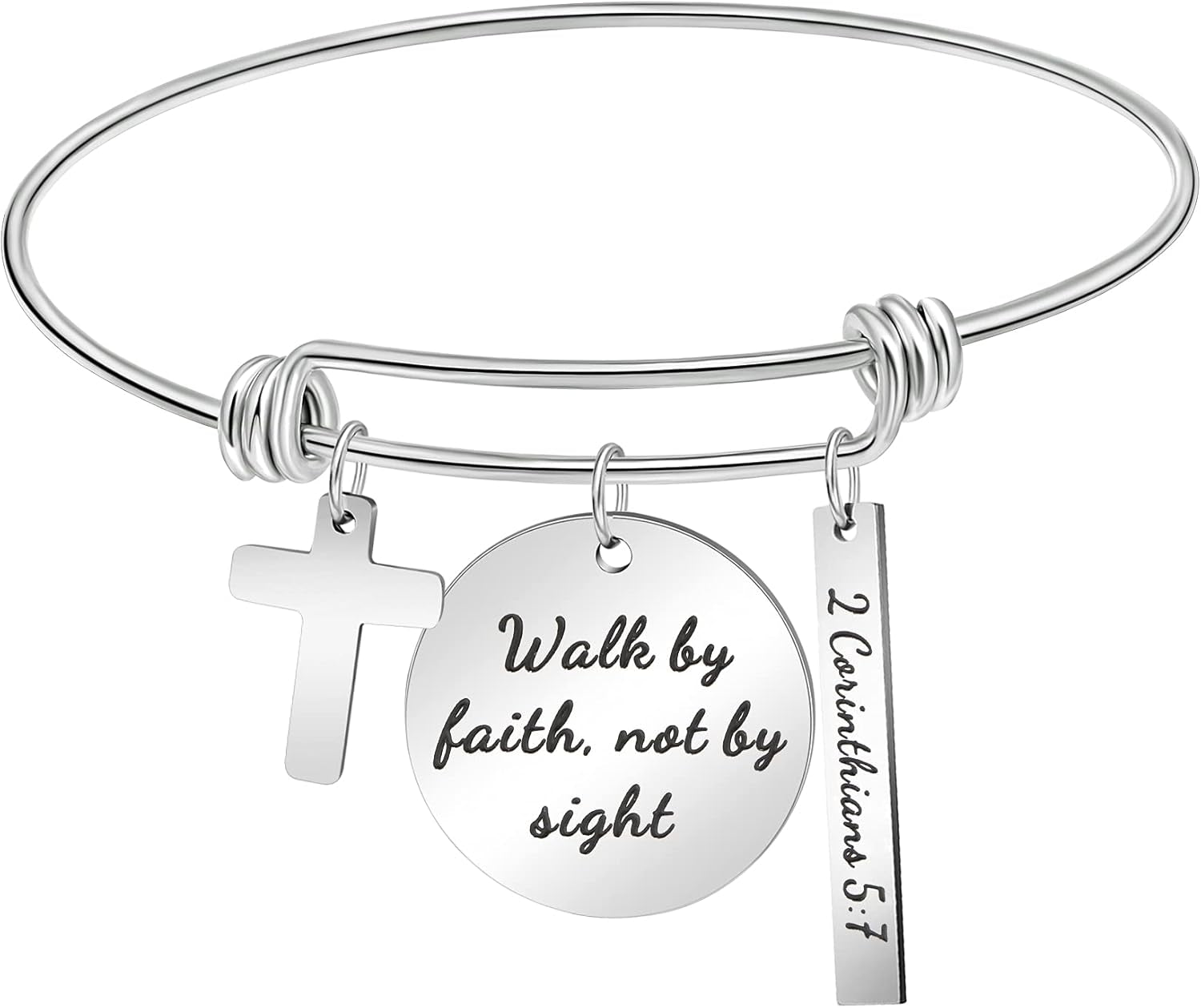 Walk by Faith Not by Sight 2 Corinthians 5:7 Cross Bracelet for Women Birthday Christmas Bible Verse Jewelry Gift