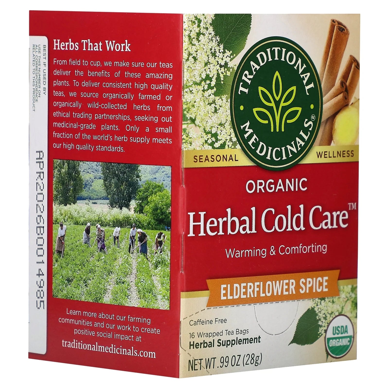 Tea, Organic Herbal Cold Care, Elderflower Spice, Tea Bags, 16 Ct.