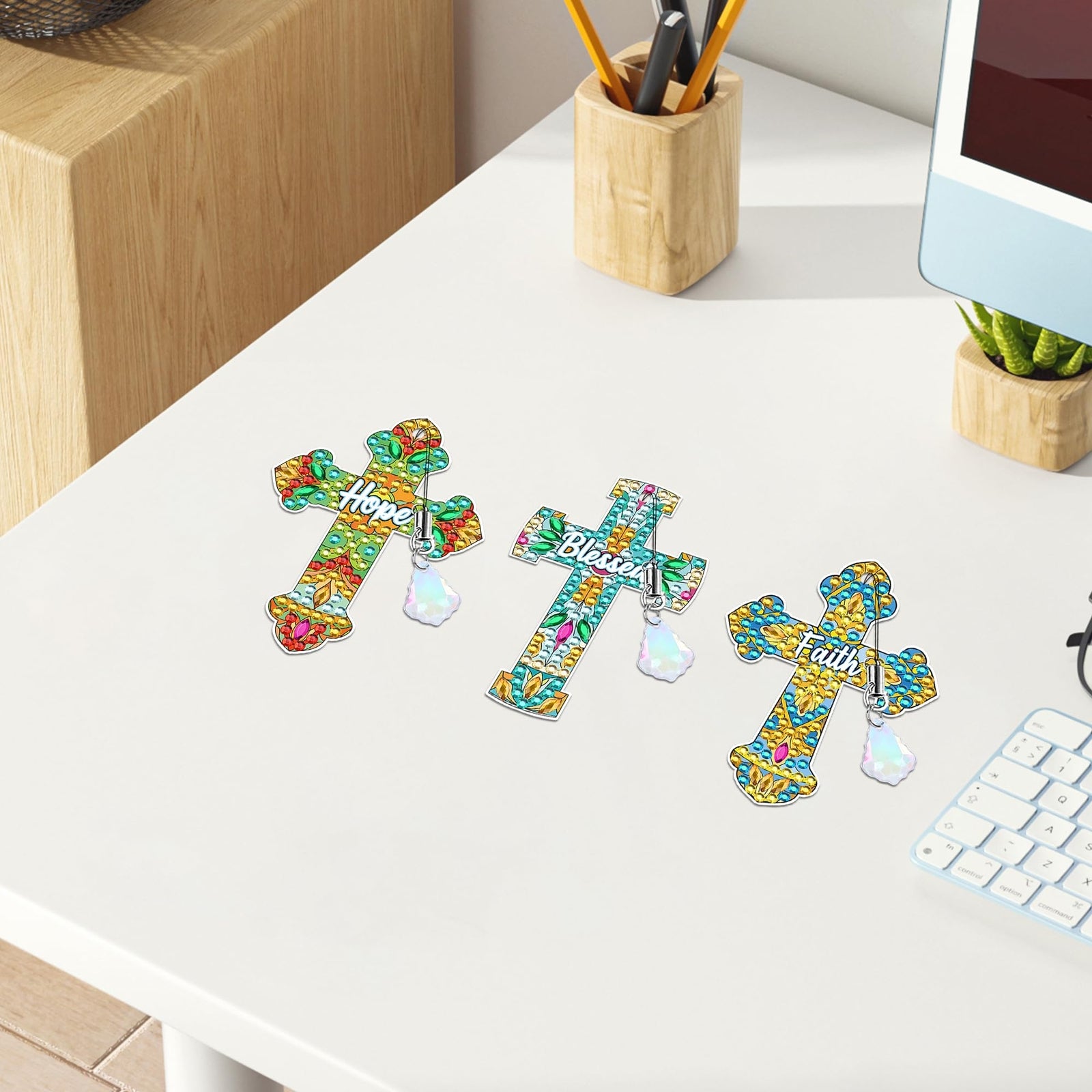 Cross Diamond Art Bookmark Kit: 8 Pcs Christian Bookmarks with Pendant