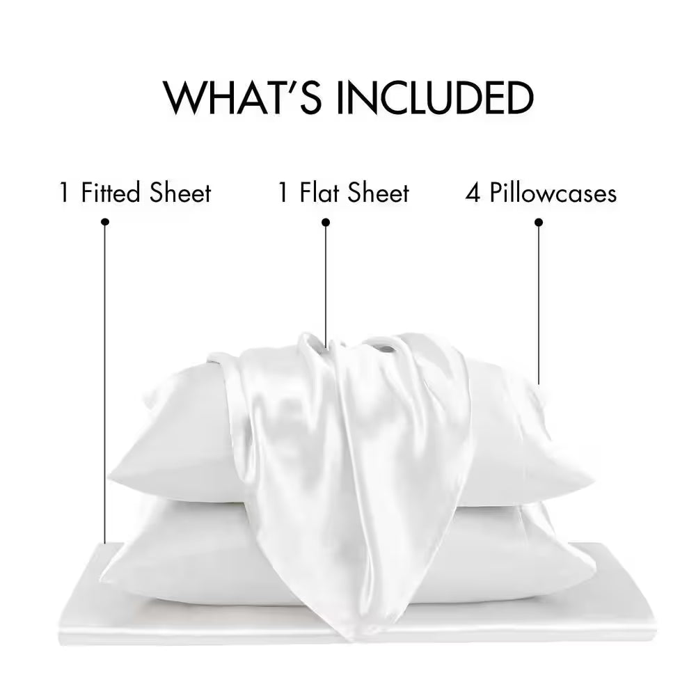 Satin 6-Piece White Solid Polyester California King Luxury Sheet Set