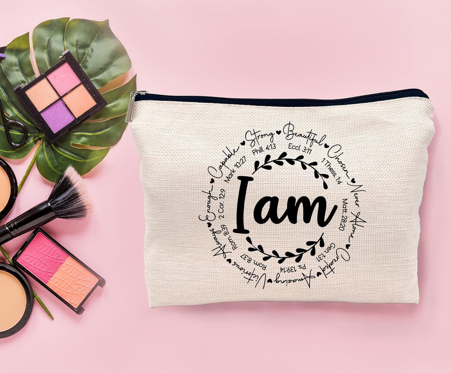 Inspirational Christian I Am Bible Verses Self Affirmations Makeup Bag Cosmetic Bag Zipper Pouch Toiletry Bags,Gifts for Christian Women Girls