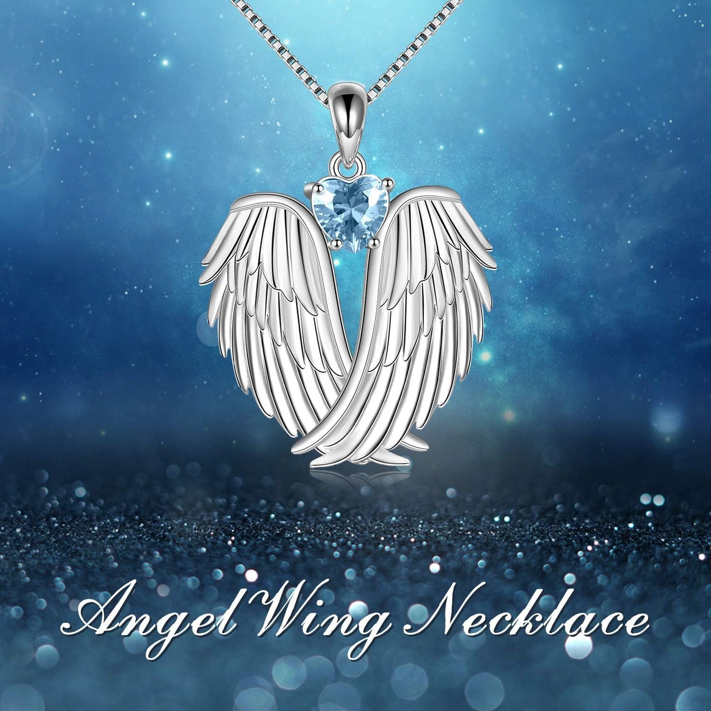 Angel Wings Necklace 925 Sterling Silver Guardian Angel Wings Pendant Necklace Birthstone Necklace for Women Girls Christmas Jewelry Gifts