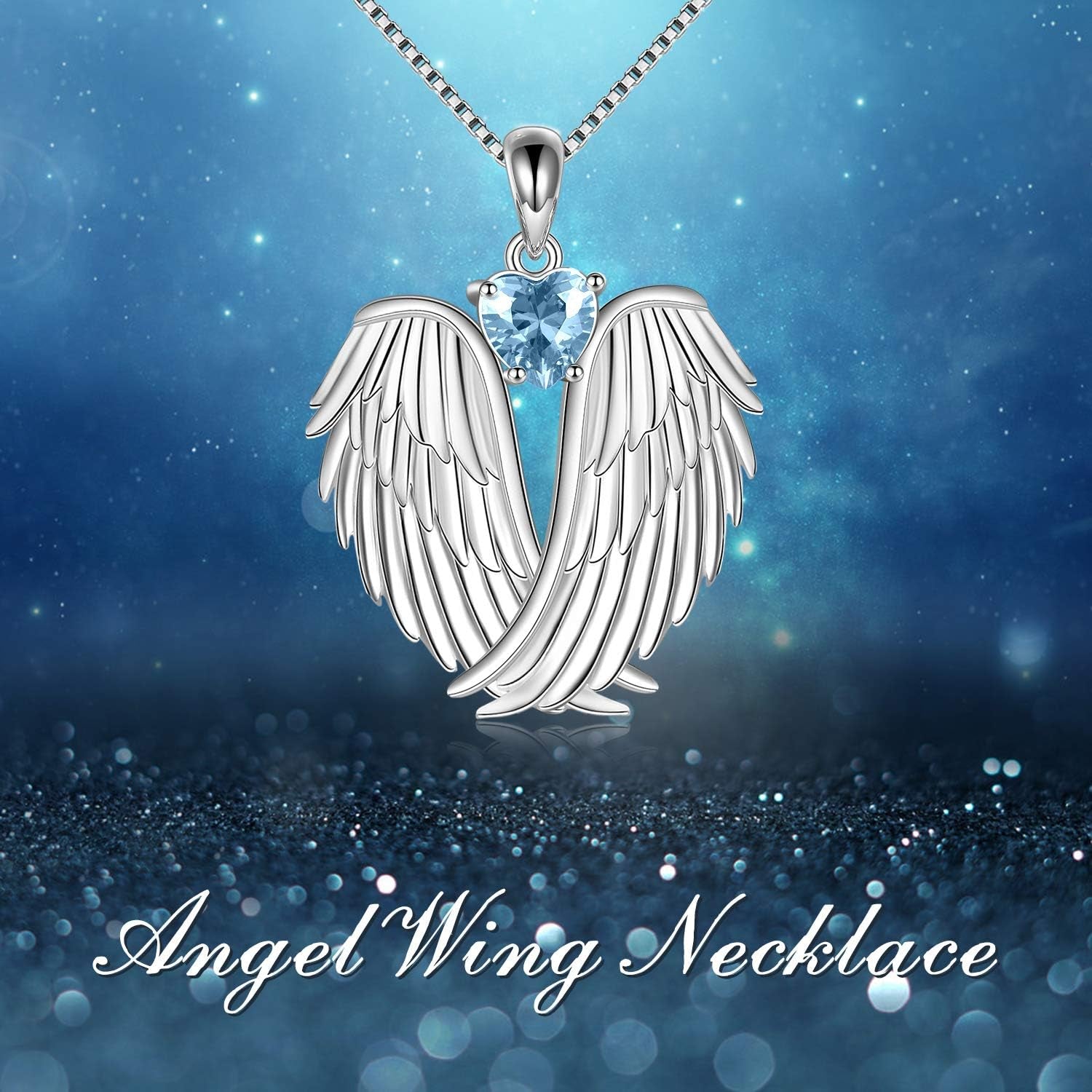 Angel Wings Necklace 925 Sterling Silver Guardian Angel Wings Pendant Necklace Birthstone Necklace for Women Girls Christmas Jewelry Gifts