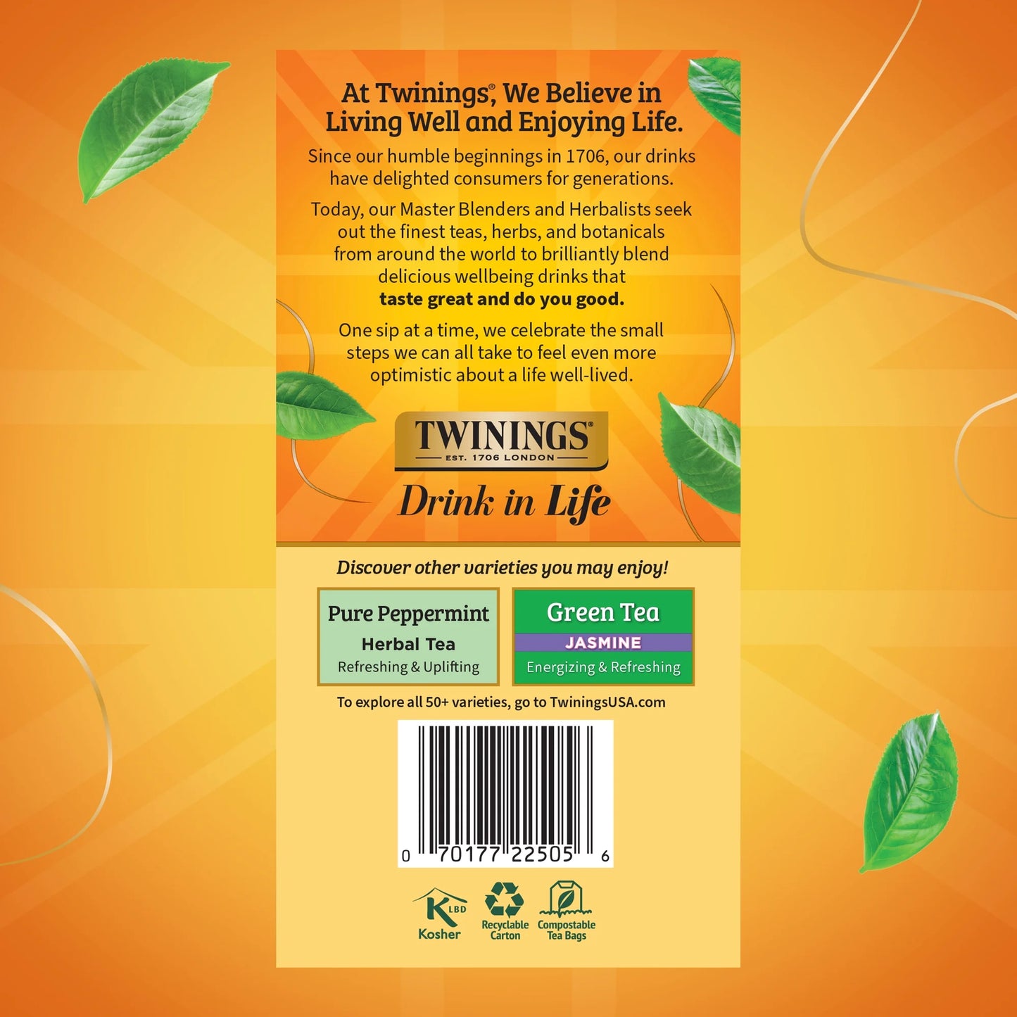 Lemon & Ginger Herbal Tea Bags, Caffeine Free, 50 Count Box