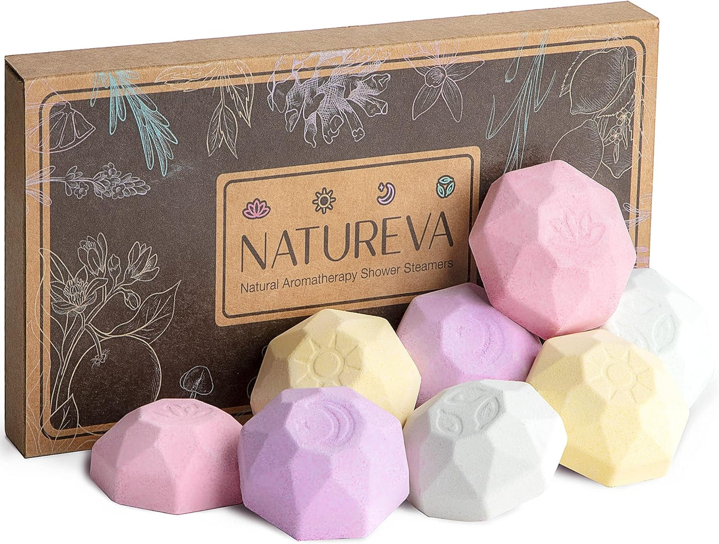 Organic Shower Steamers Aromatherapy - 8 XL Natural Shower Bombs, Essential Oil Shower Steamer Gift Set, Relaxation Gifts Women, Shower Melts Tabs, Stress Relief Scents, Unique Self Care Box