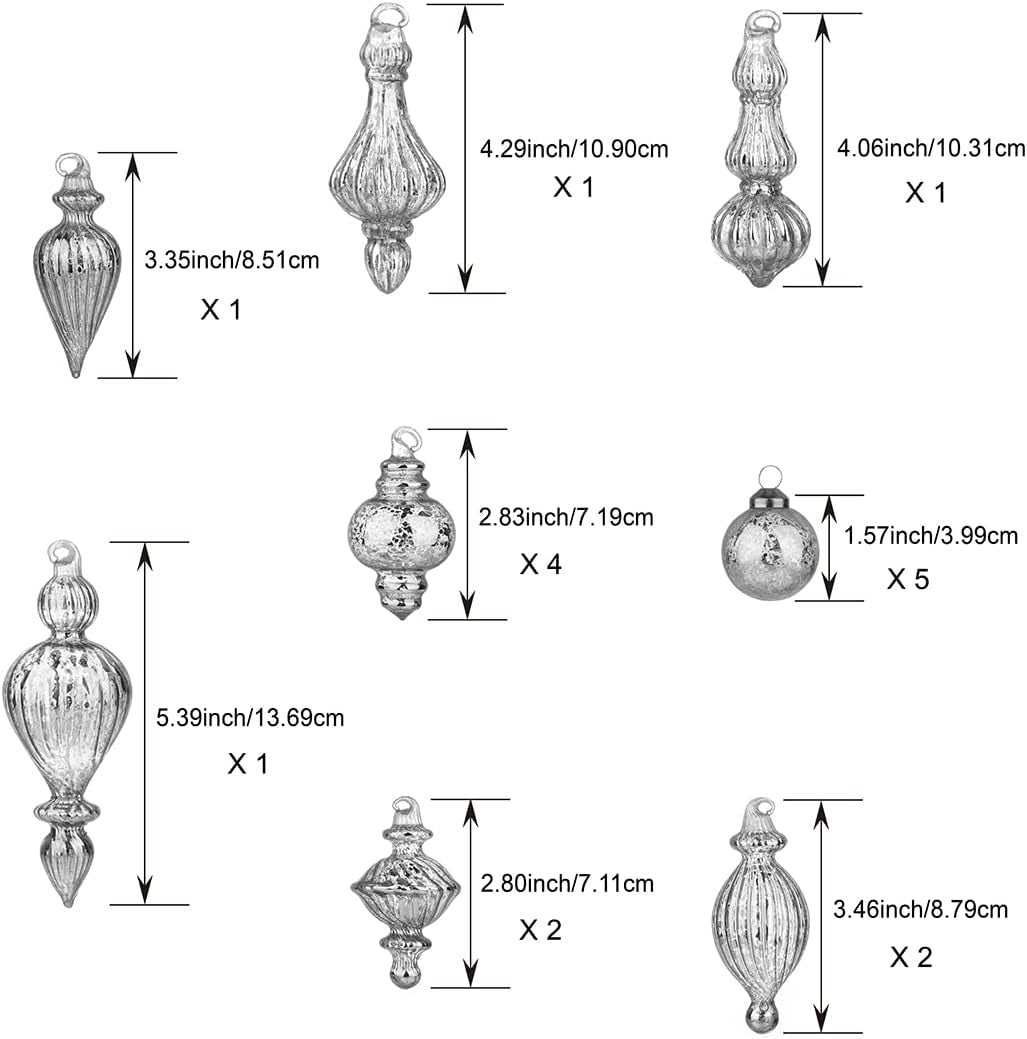 Mercury Glass Christmas Ball Ornaments for Holiday Decor (17 Pieces, Silver)