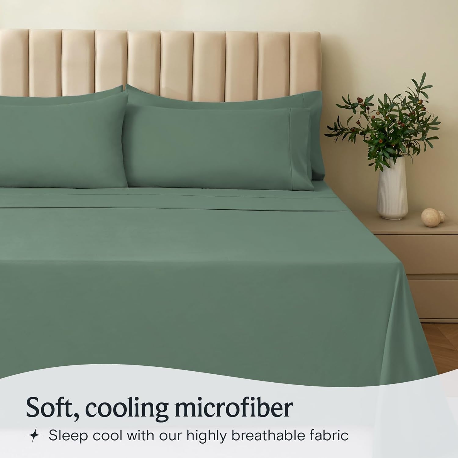 3 PC Sheet Set Sheets Deep Pockets Wrinkle Free Sheets Machine Washable Hotel Bedding Silky Soft - Tree Moss Green Twin