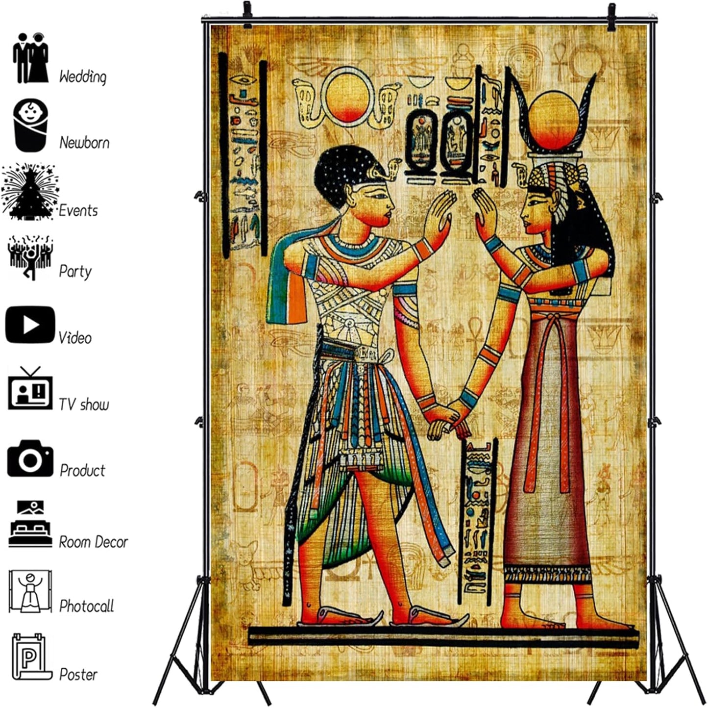 3X5Ft Ancient Egyptian Scroll Backdrop Egyptian Mural Photography Background Egypt Pharaohs History Painting Wall Ancient Temple Backdrop Photo Portraits Egypt Party Decor Wallpaper Props