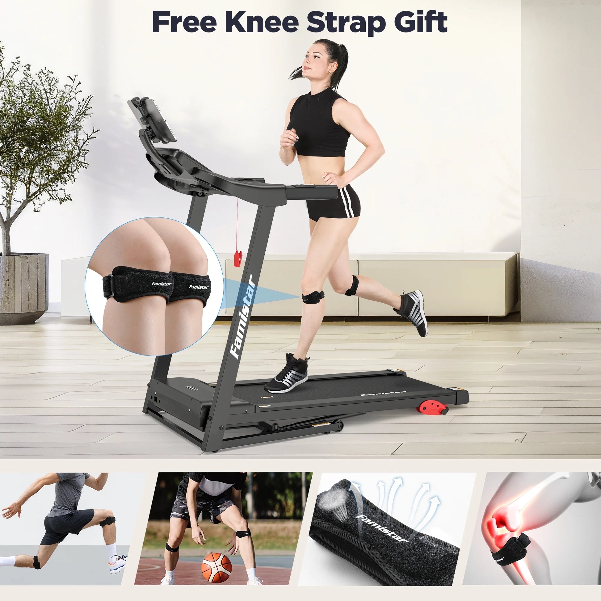 Treadmill 300 LB Capacity for Home with Incline, Folding Electric Running Walking Treadmill, Portable Treadmill for Home Use, 7.5 MPH, Smart Apps, 64+7 Programs, Bluetooth Speakers