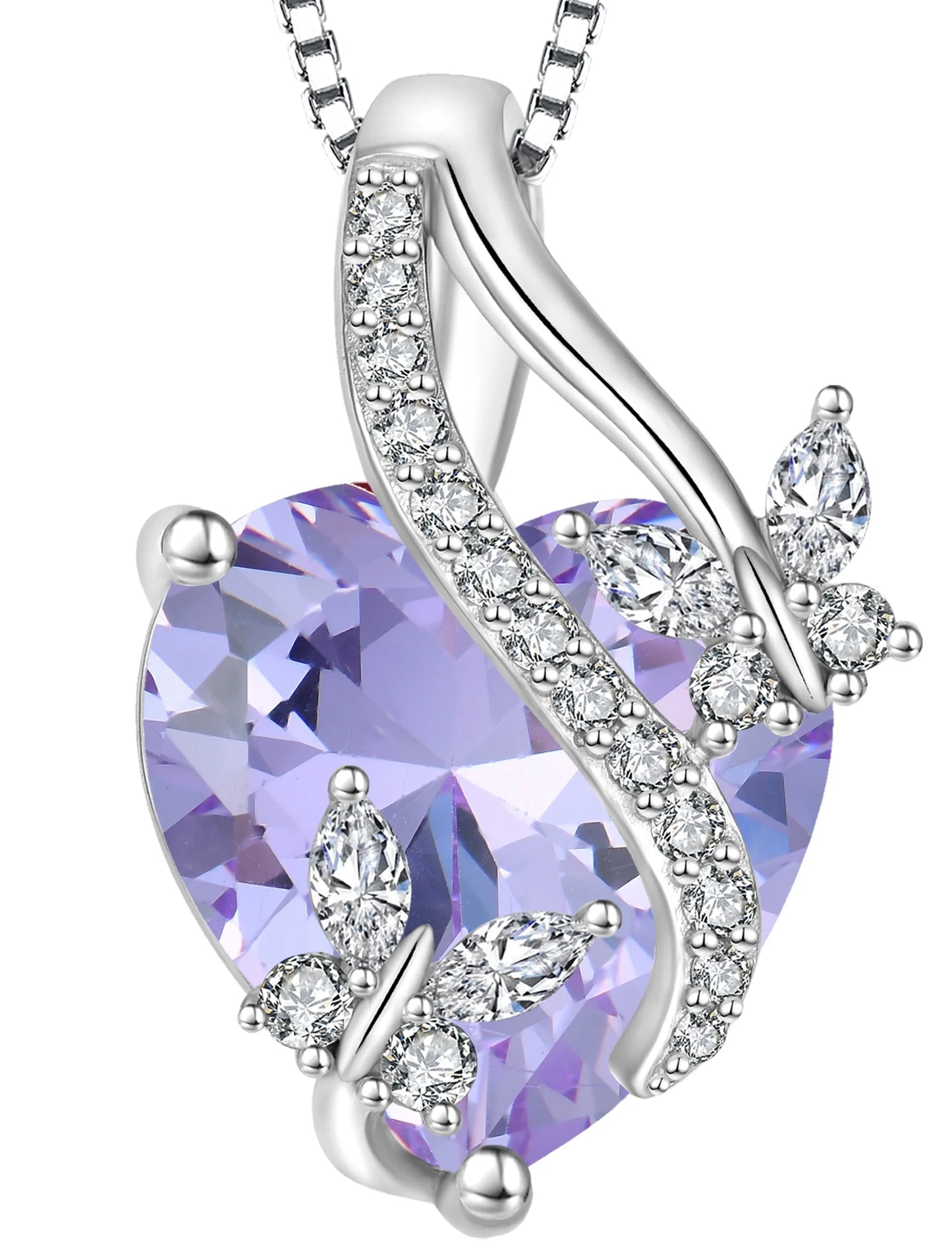 Infinite Heart Pendant Sterling Silver Butterfly Necklace for Women Jewelry Gift with Birthstone June Created Alexandrite