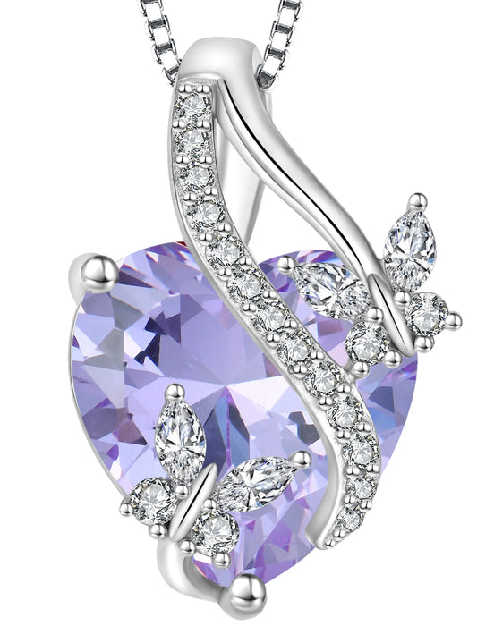 Infinite Heart Pendant Sterling Silver Butterfly Necklace for Women Jewelry Gift with Birthstone June Created Alexandrite