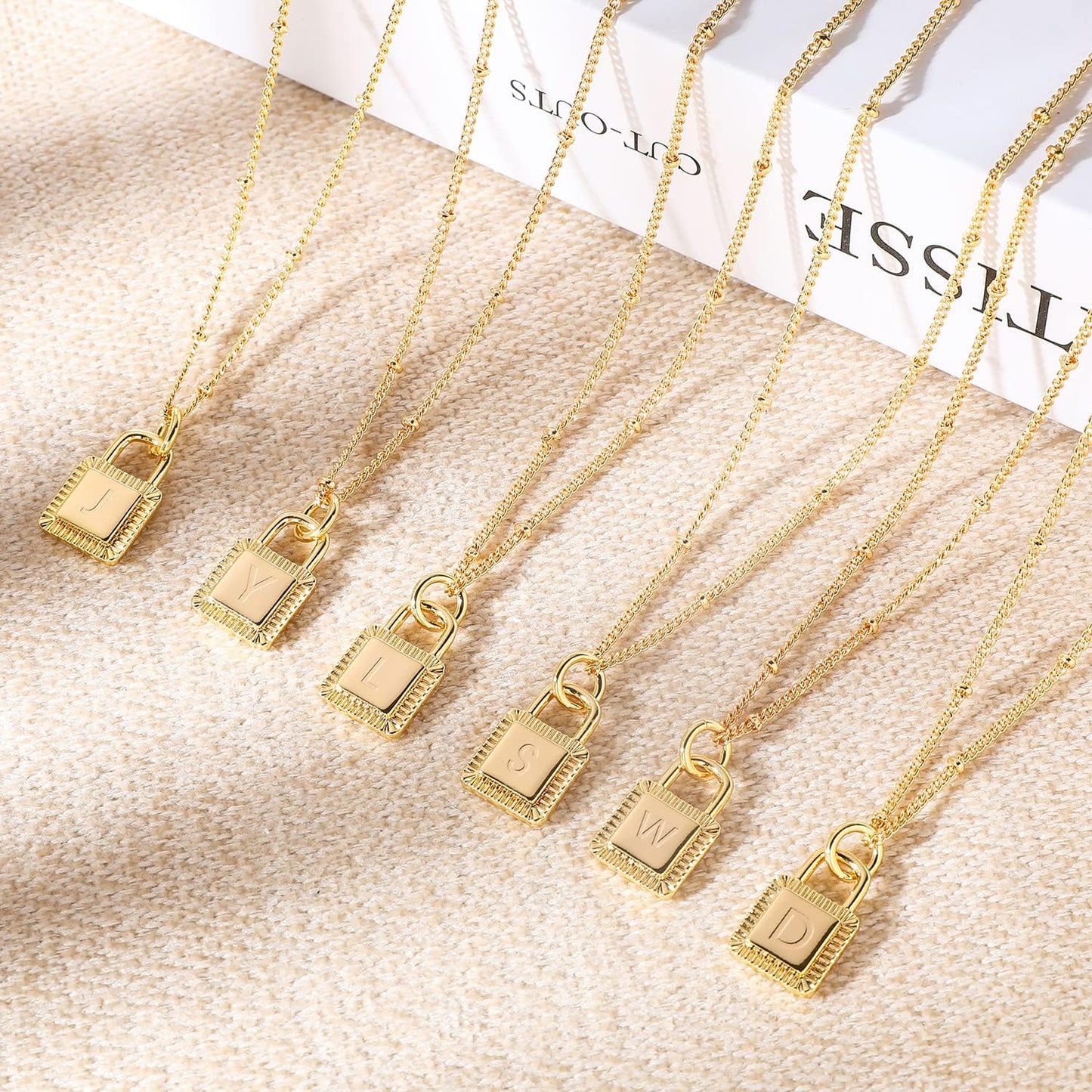 Gold Layered Initial Necklaces for Women 18K Gold Plated Dainty Layered Letter Lock Necklace for Women Gold Padlock Pendant Necklaces Personalized Trendy Jewelry