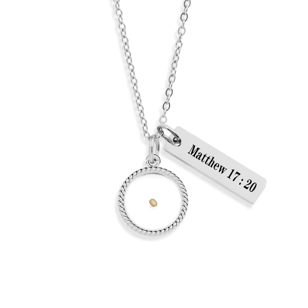Matthew 17:20 Faith as Small as a Mustard Seed Stainless Steel Pendant Necklaces for Christian Inspirational Jewelry Gifts