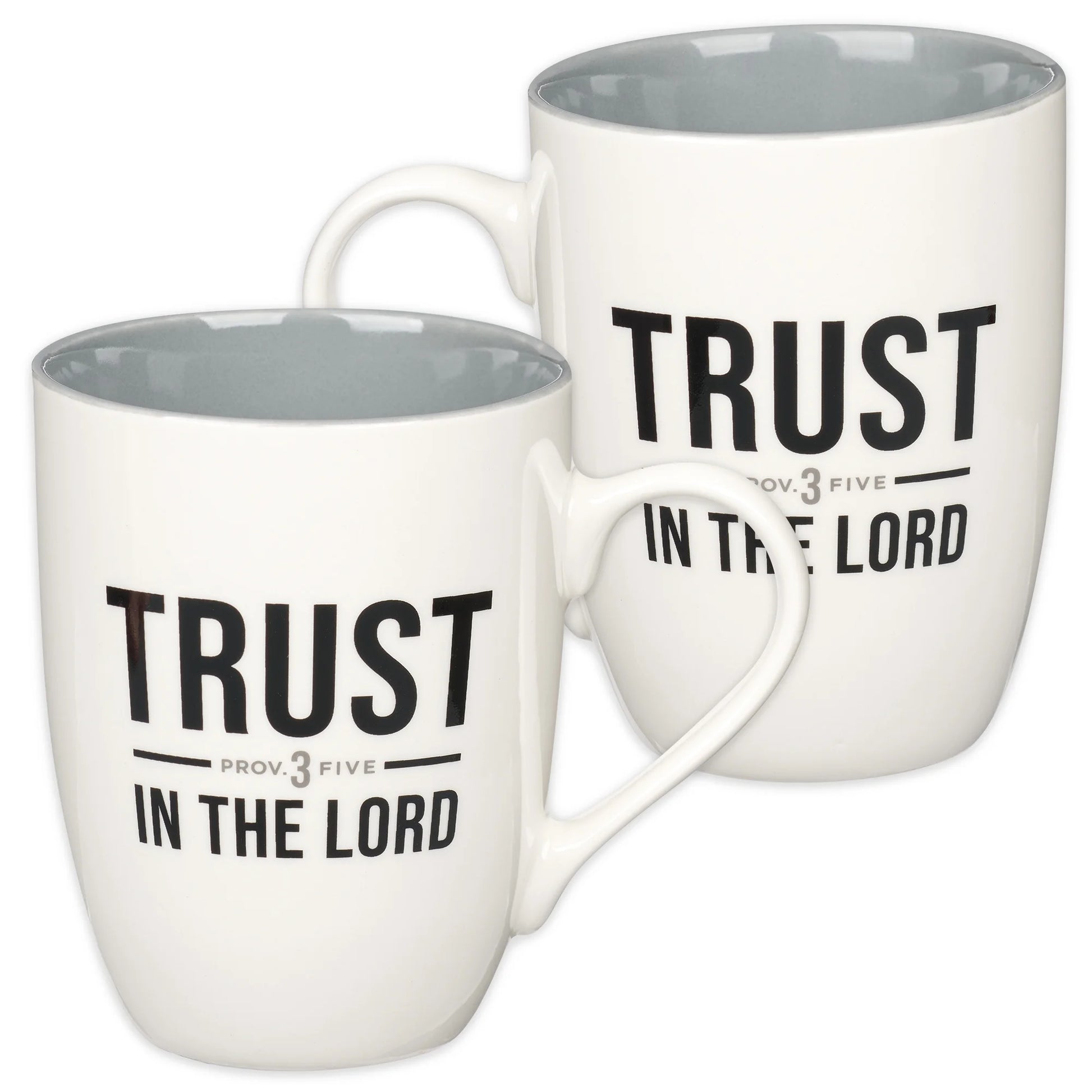 Inspirational Ceramic Coffee & Tea Mug for Men & Women: Trust in the Lord Encouraging Bible Verse Proverb, Lead-Free Novelty Drinkware W/Silver Foil, White & Dark Gray, 12 Oz.
