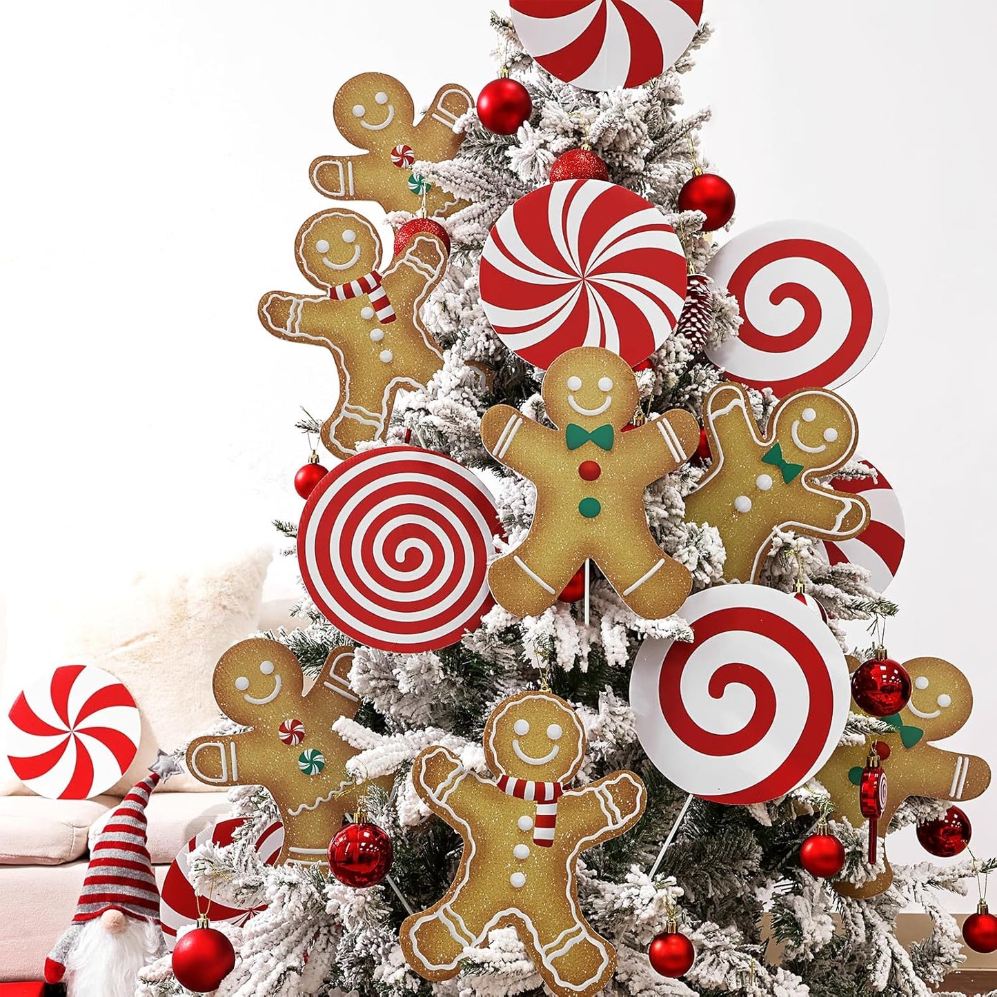 Large Red White Peppermint Lollipop Tree Picks - 12 Pcs Holiday Decor