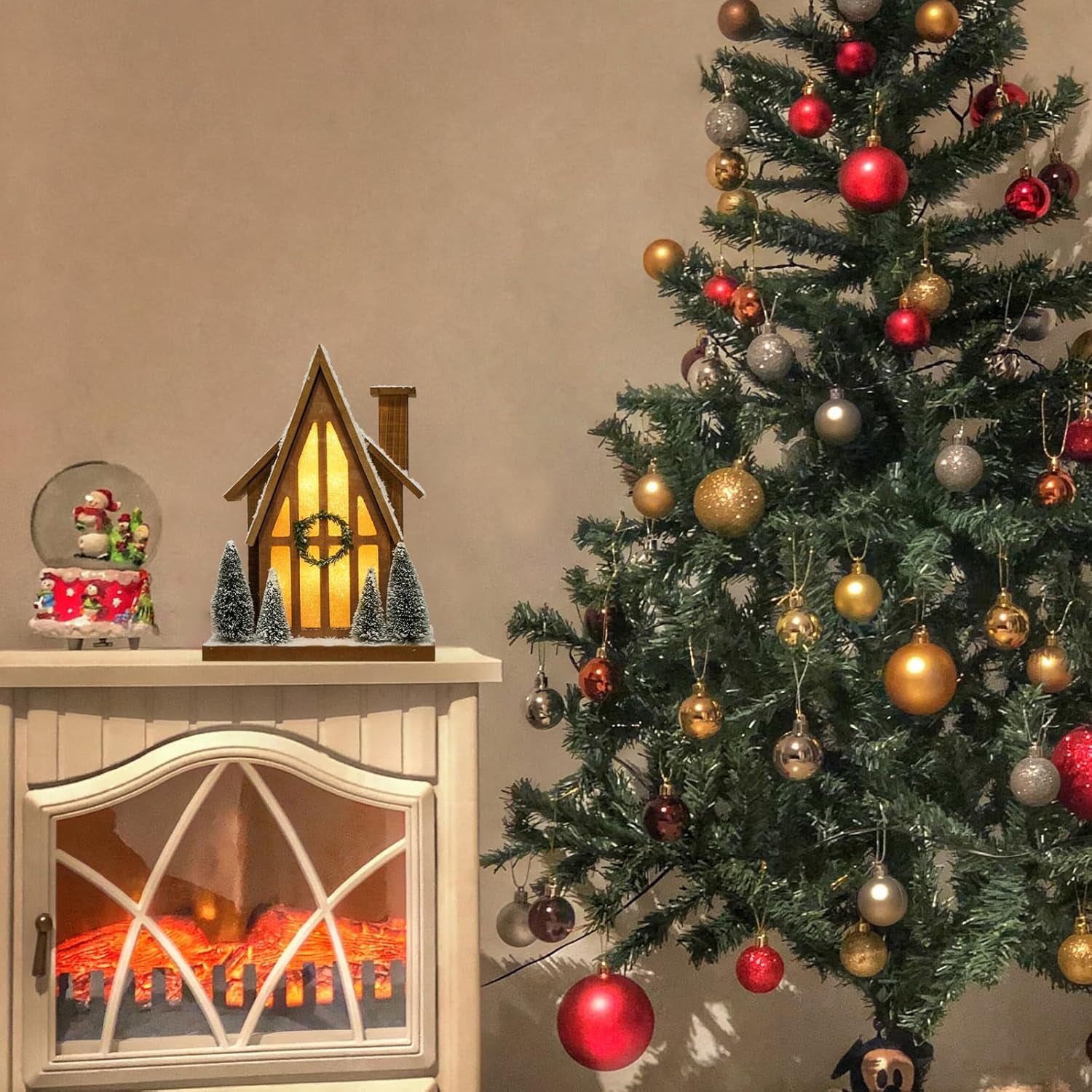 LED Lighted Christmas Village Ski Lodge with Timer - Rustic Holiday Decor