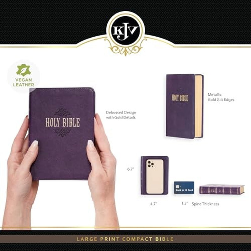 KJV Holy Bible, Large Print Compact Bible, Purple Faux Leather Bible W/Ribbon