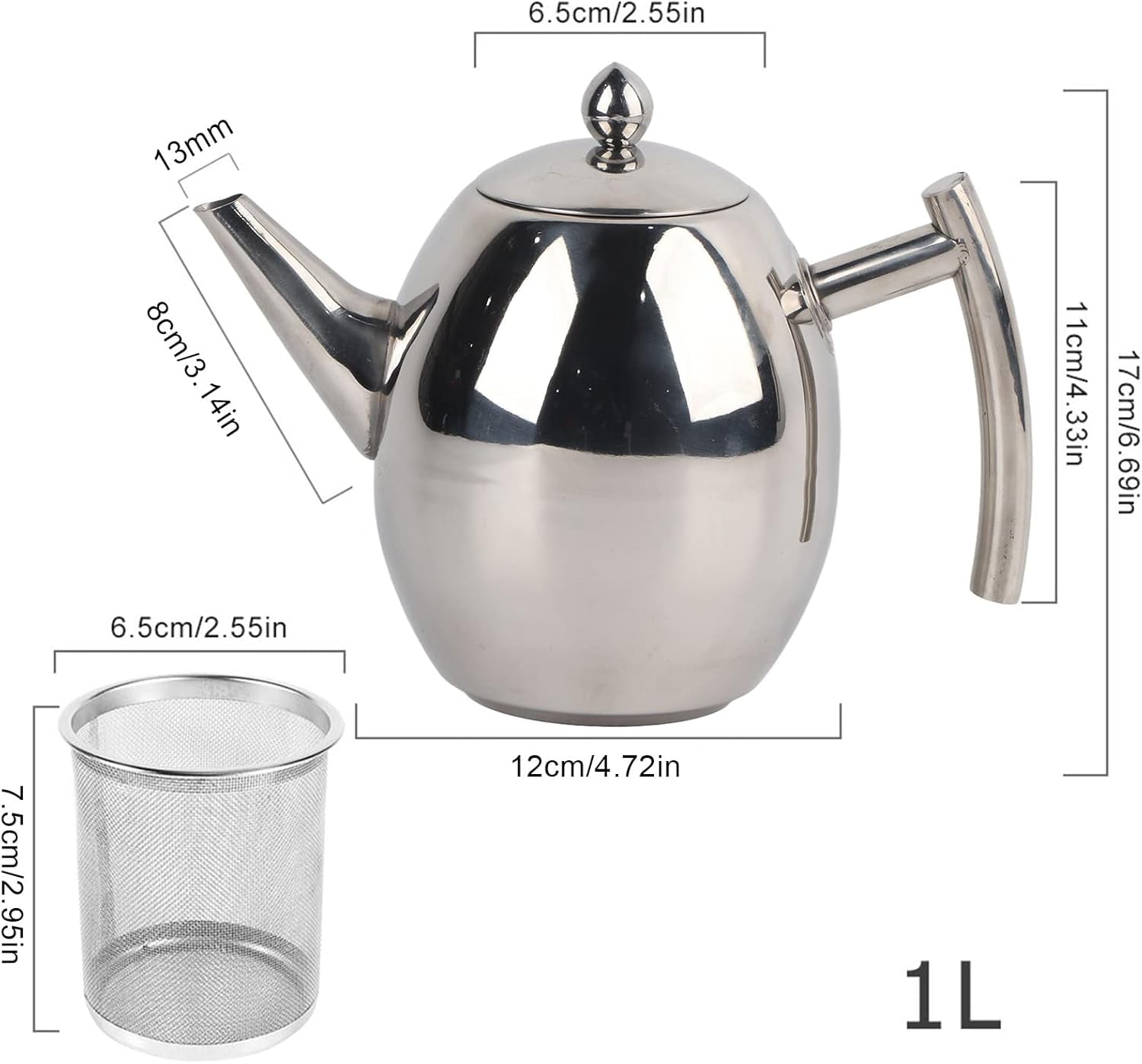 Tea Kettles, Stainless Steel Teapot Coffee Pot Kettle Stovetop Whistling Teakettle Teapot with Filter Large Capacity for Home, Cafe, Bar, Restaurant (1L/1000Ml)