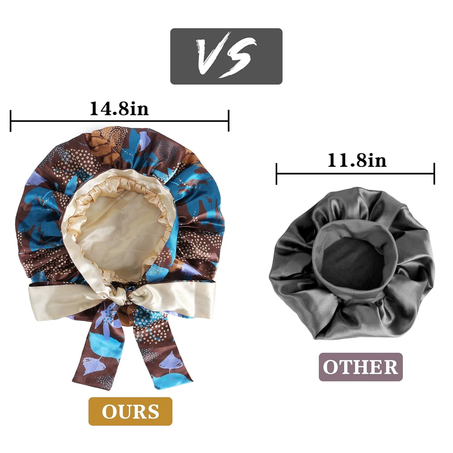 Satin Bonnet for Sleeping, Silk Bonnet Hair Wrap, Double Layer Large with Tie Band Night Cap, Gifts for Women