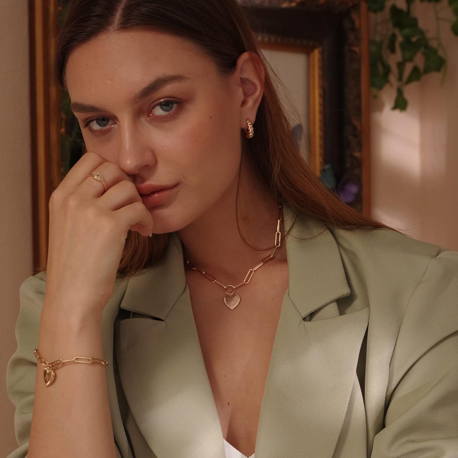 Gold Heart Initial Necklace 18K Gold Plated Handmade Letter Heart Choker Necklace for Women Minimalist Personalized Alphabet Necklaces Jewelry for Her