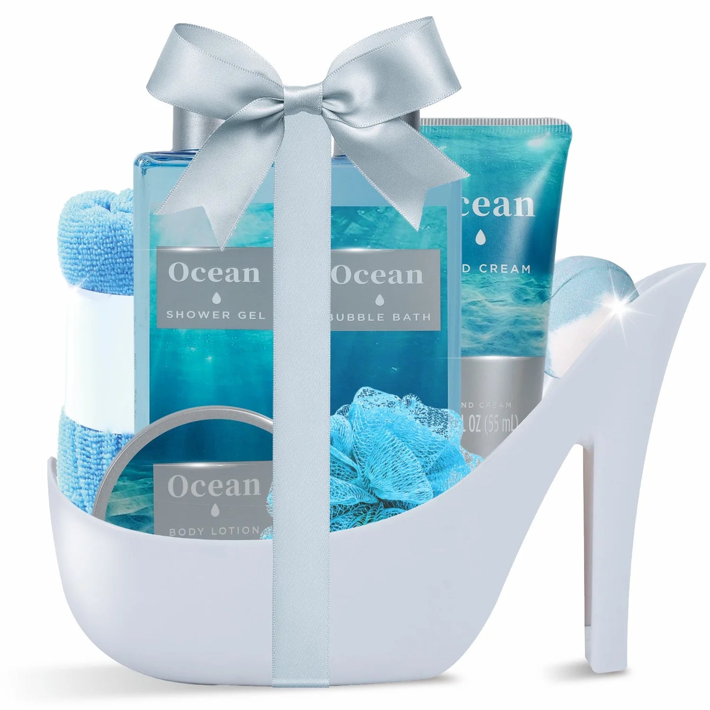 Baskets Gift Sets for Women - Ocean Luxury Relaxing Bath and Body Set for Her, 8 Pcs
