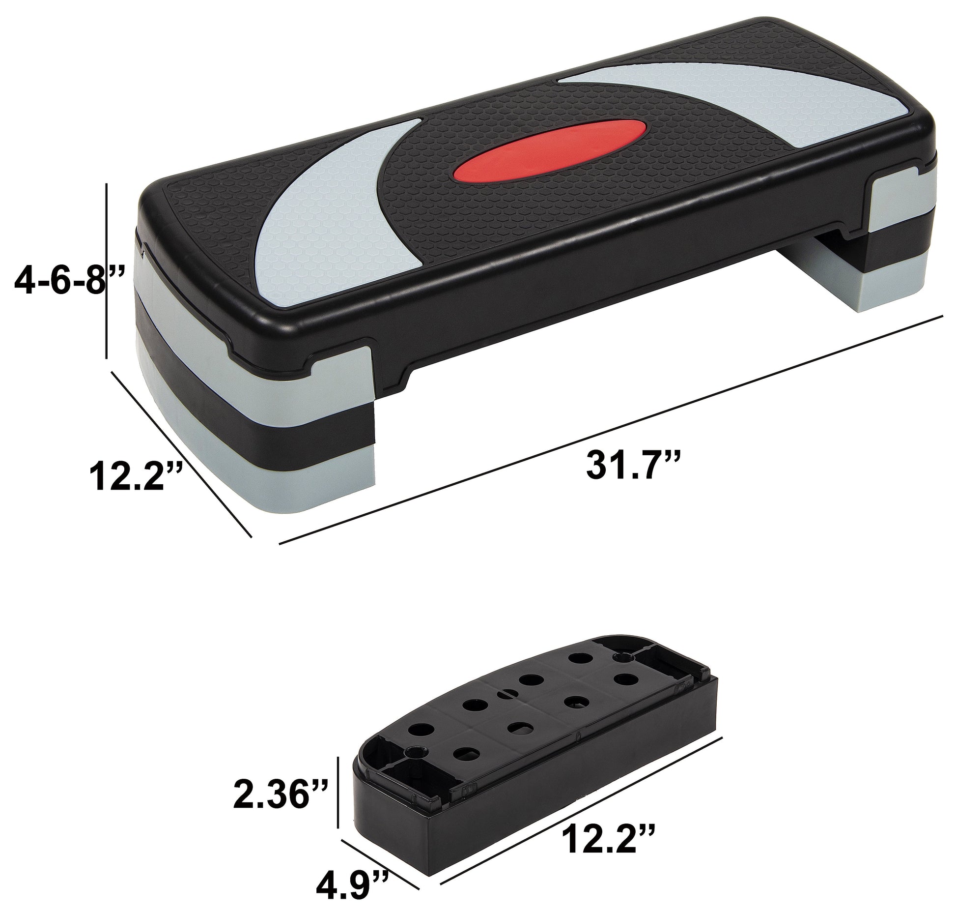 Aerobic Step Platform Trainer with Adjustable 3-Level Risers, Black & Gray