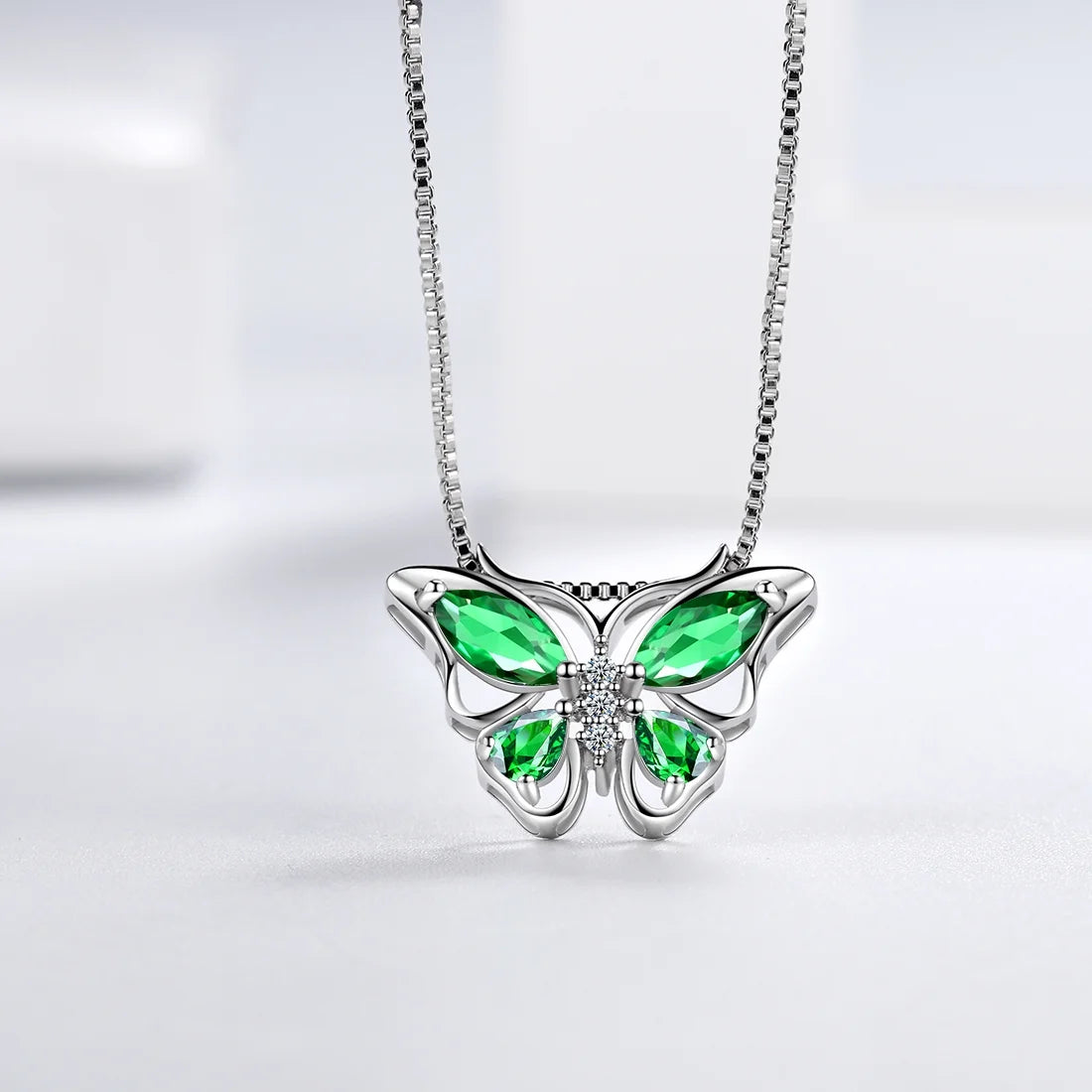 Green Butterfly Jewelry Emerald May Birthstone Jewelry Set Fine Necklace/Earrings 925 Sterling Silver Women Birthday Mother'S Day Gifts