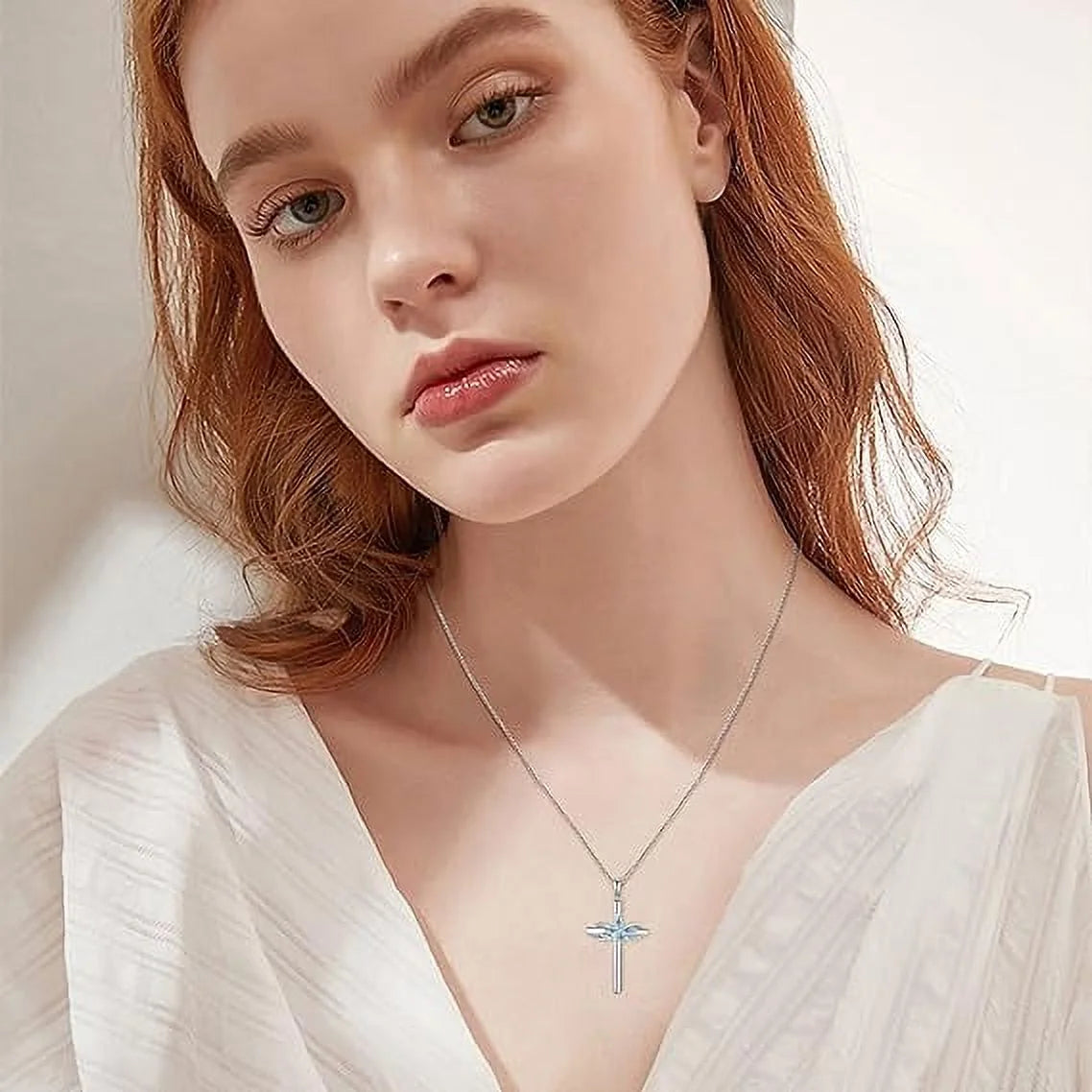 Cross Necklace for Women 925 Sterling Silver Infinity Butterfly Aquamarine Necklace March Birthstone Jewelry Gifts for Women Her Mom Wife Girlfriend Daughter