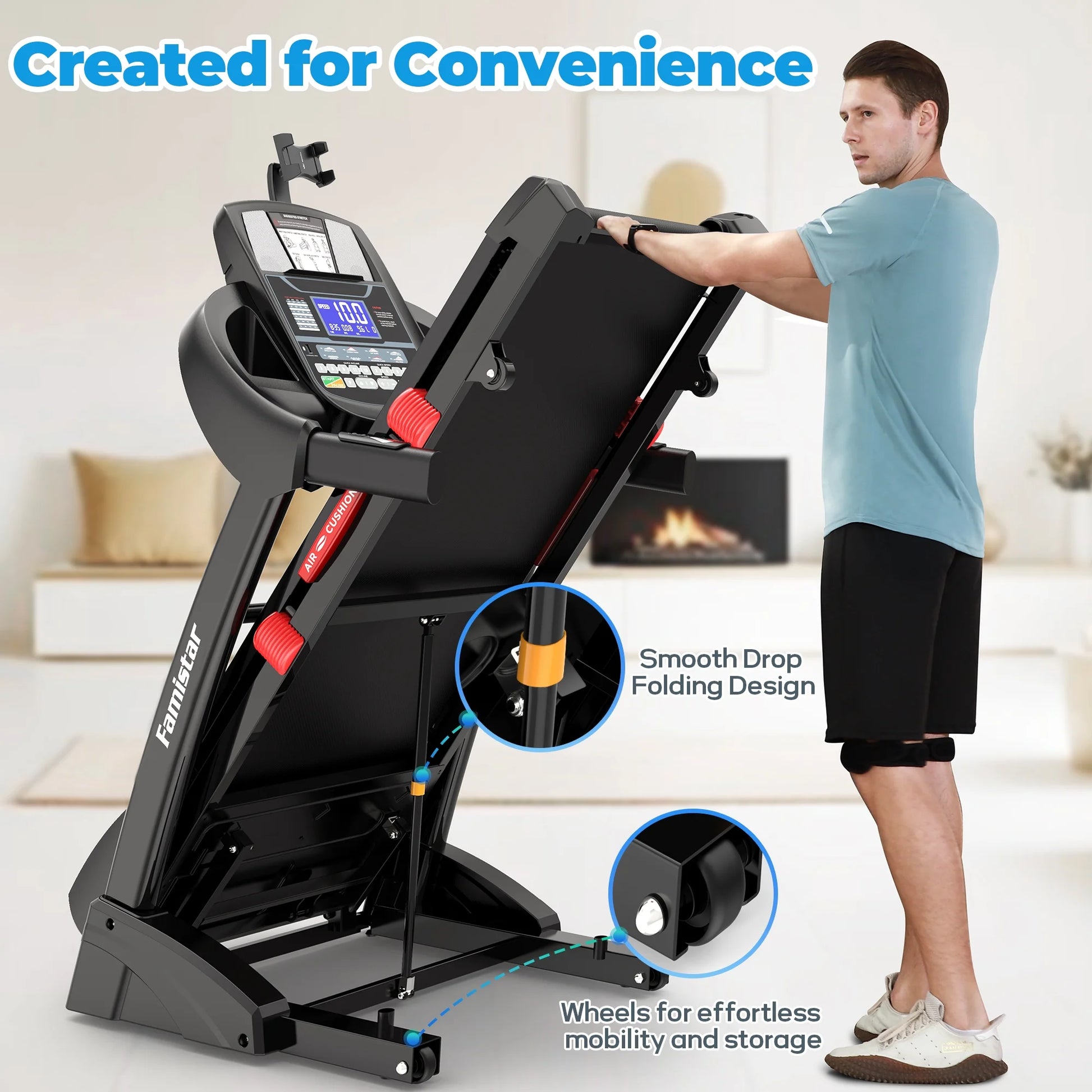 Treadmill 300 LB Capacity for Home Use, 15-Level Auto Incline, 4.9HP Folding Running Walking Treadmill, 10MPH Speed, Bluetooth, Smart Apps, 64+ Programs