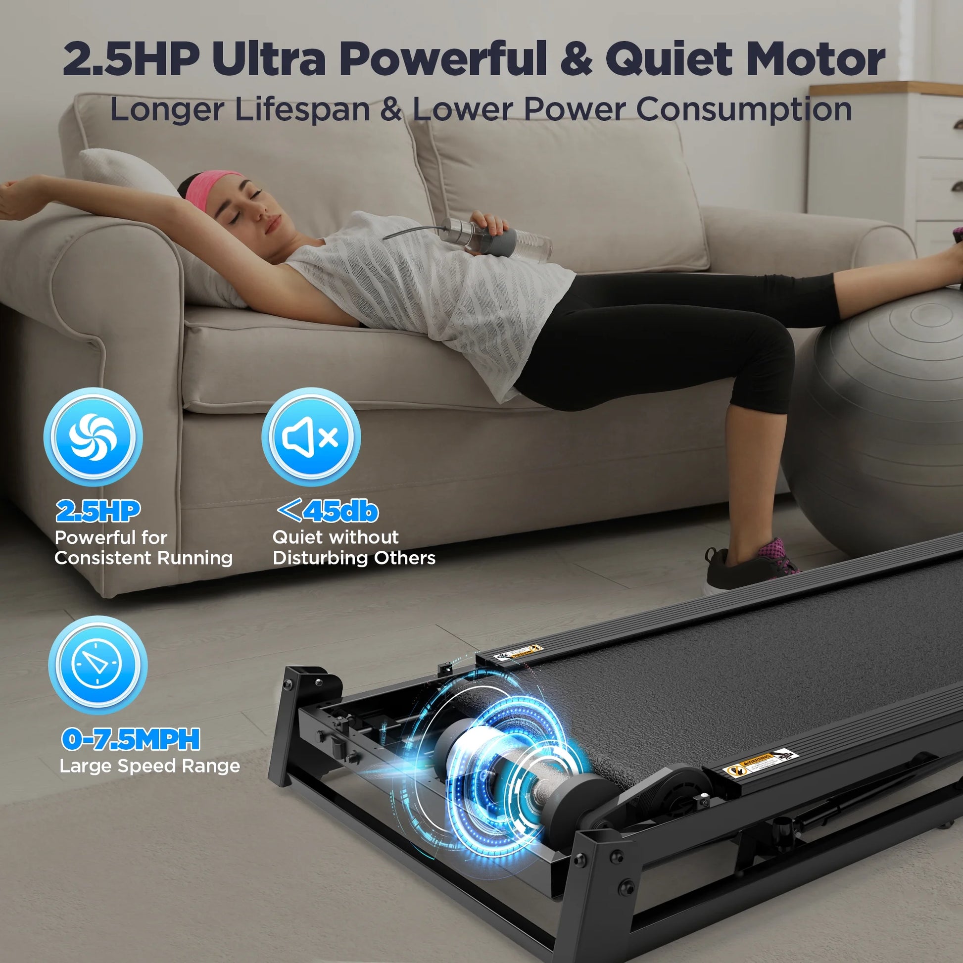 Treadmill 300 LB Capacity for Home with Incline, Folding Electric Running Walking Treadmill, Portable Treadmill for Home Use, 7.5 MPH, Smart Apps, 64+7 Programs, Bluetooth Speakers