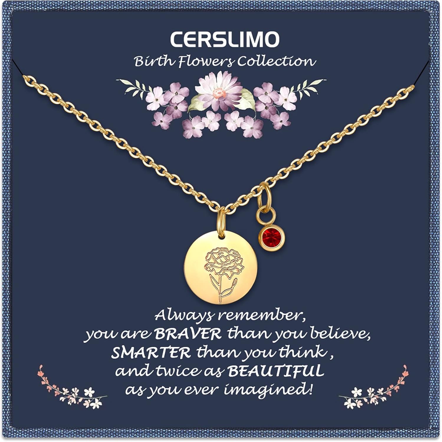 Birthday Gifts for Her Birth Flower Necklaces, 18K Gold Plated Dainty Birth Month Floral Birthstone Disc Coin Pendant Necklaces | Women Wildflower Jewelry Gifts for Valentines Anniversary