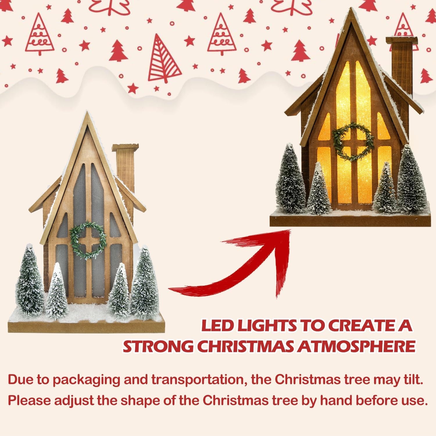 LED Lighted Christmas Village Ski Lodge with Timer - Rustic Holiday Decor