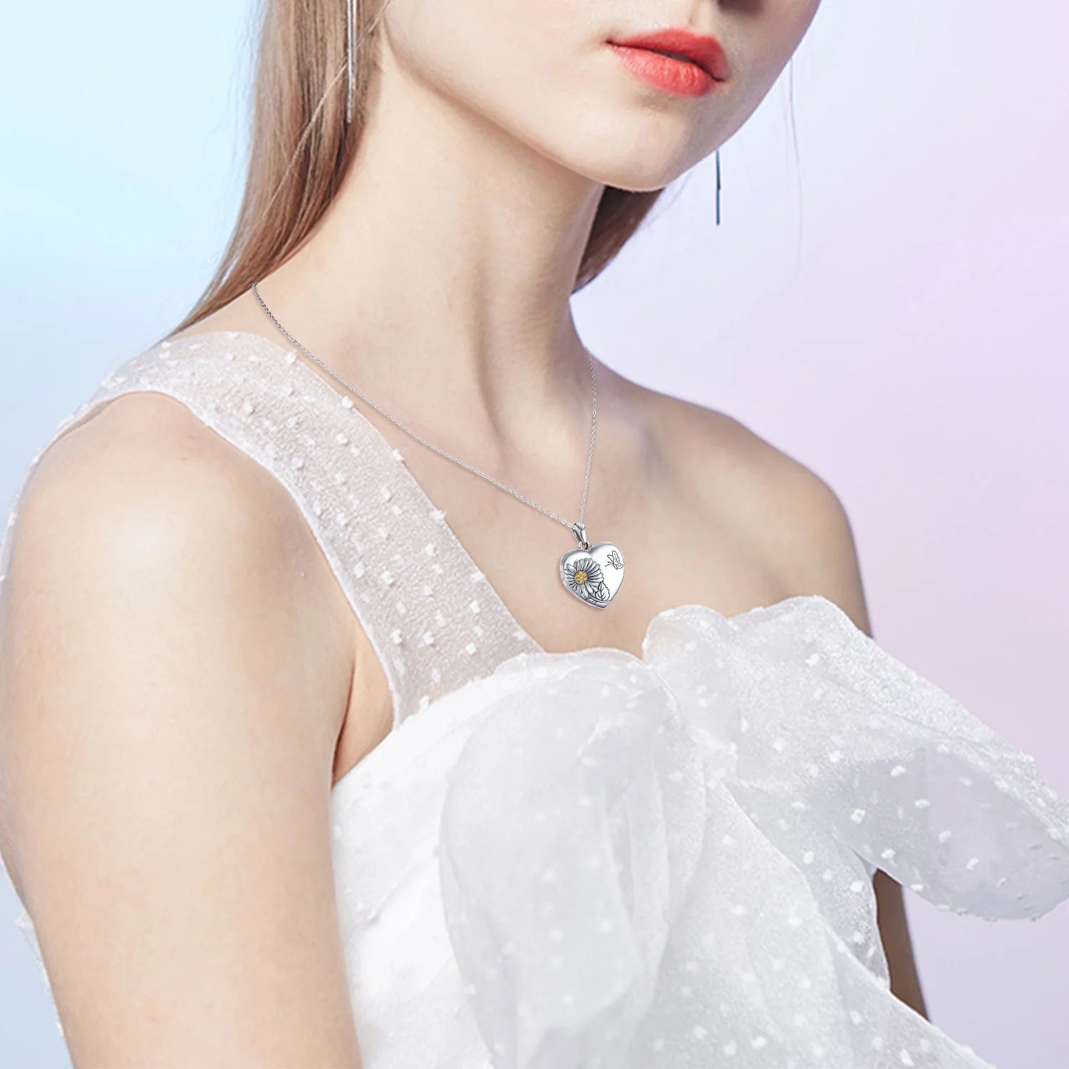 Heart Sunflower Locket Necklace 925 Sterling Silver Sunflower Butterfly Locket Necklace That Hold 2 Photos Locket Jewelry Gift for Women