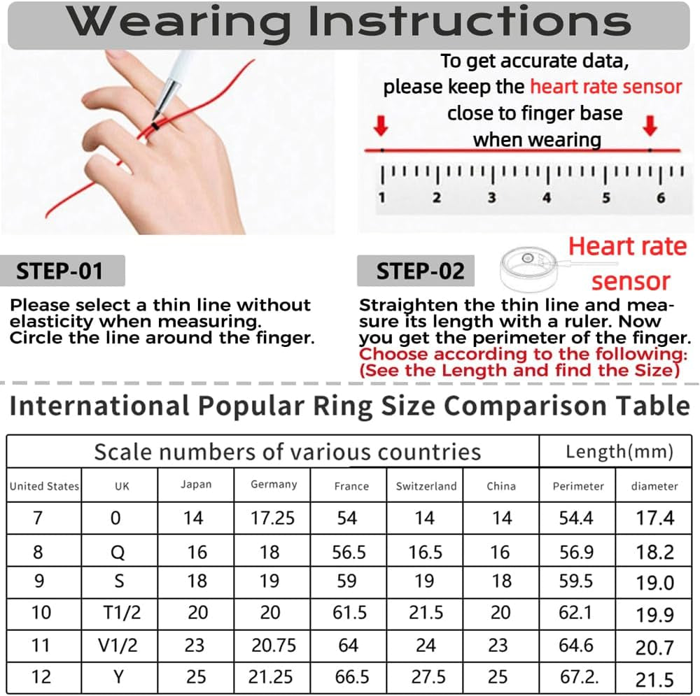 Smart Ring Fitness Tracker Sleep Tracking Heart Rate Monitor Pedometer, Waterproof Activity Tracker Fitness Ring Steps Counter, Gesture Controls for Short Video, 8 Days Last, Silver, #12