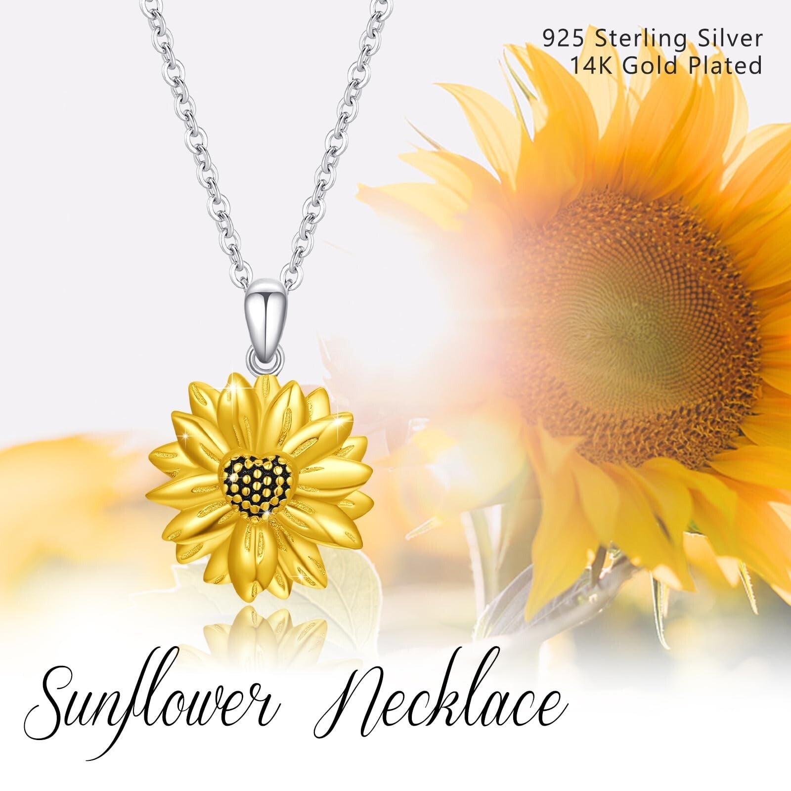Sunflower Necklace for Women 925 Sterling Silver Sunflower Pendant Necklace Y...