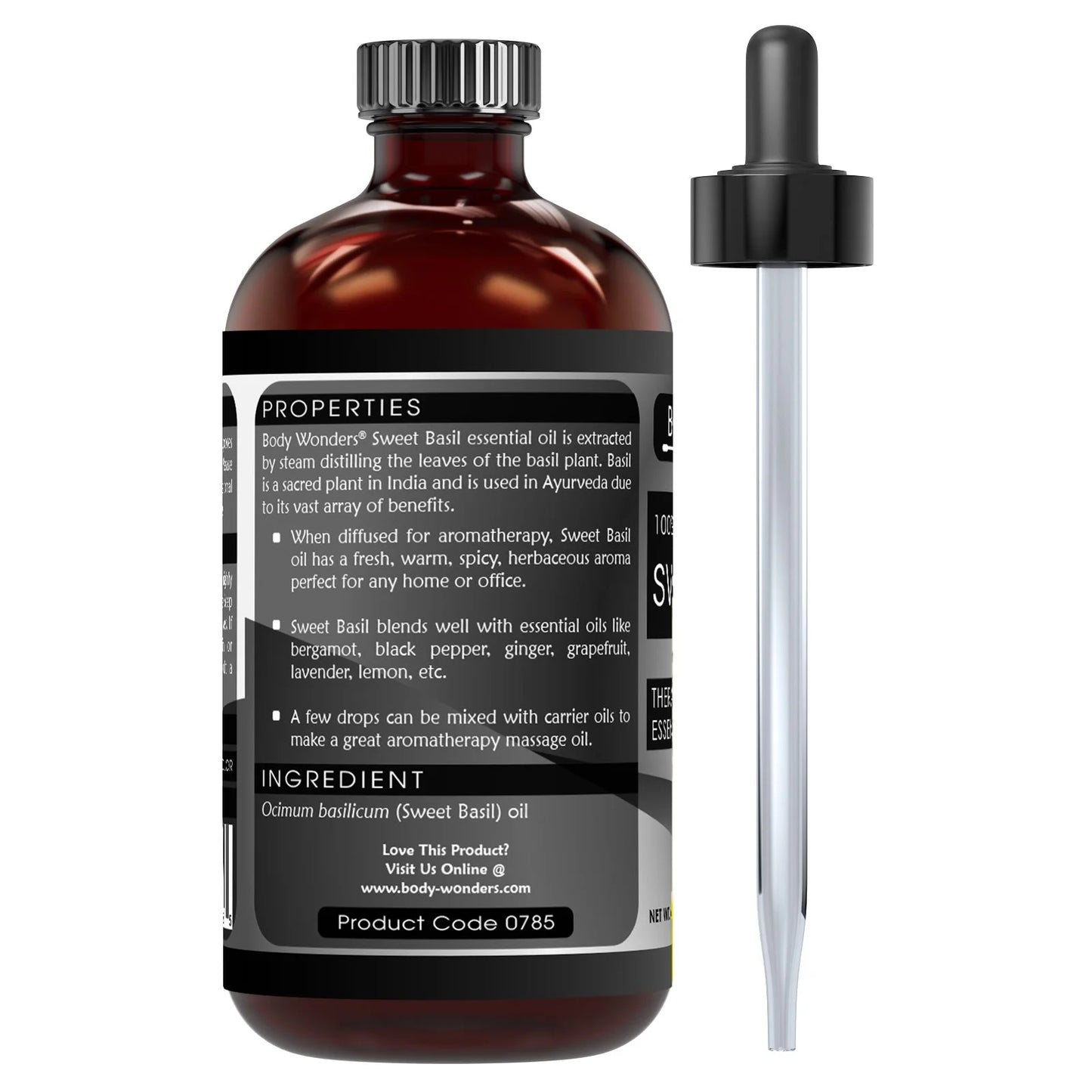 100% Pure Sweet Basil Essential Oil - 4 Fl Oz, Therapeutic Grade Oil - Ideal for Aromatherapy | Made in USA