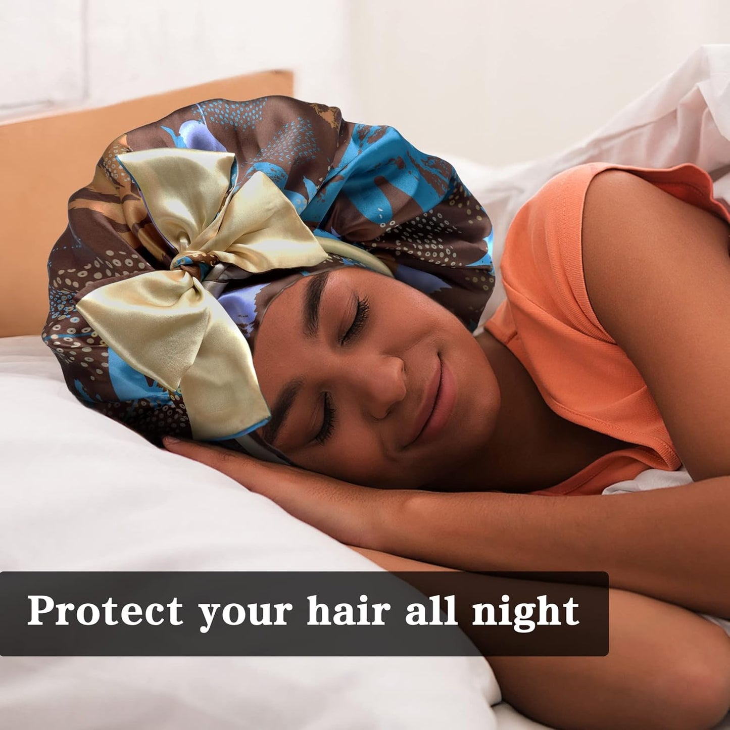 Satin Bonnet for Sleeping, Silk Bonnet Hair Wrap, Double Layer Large with Tie Band Night Cap, Gifts for Women