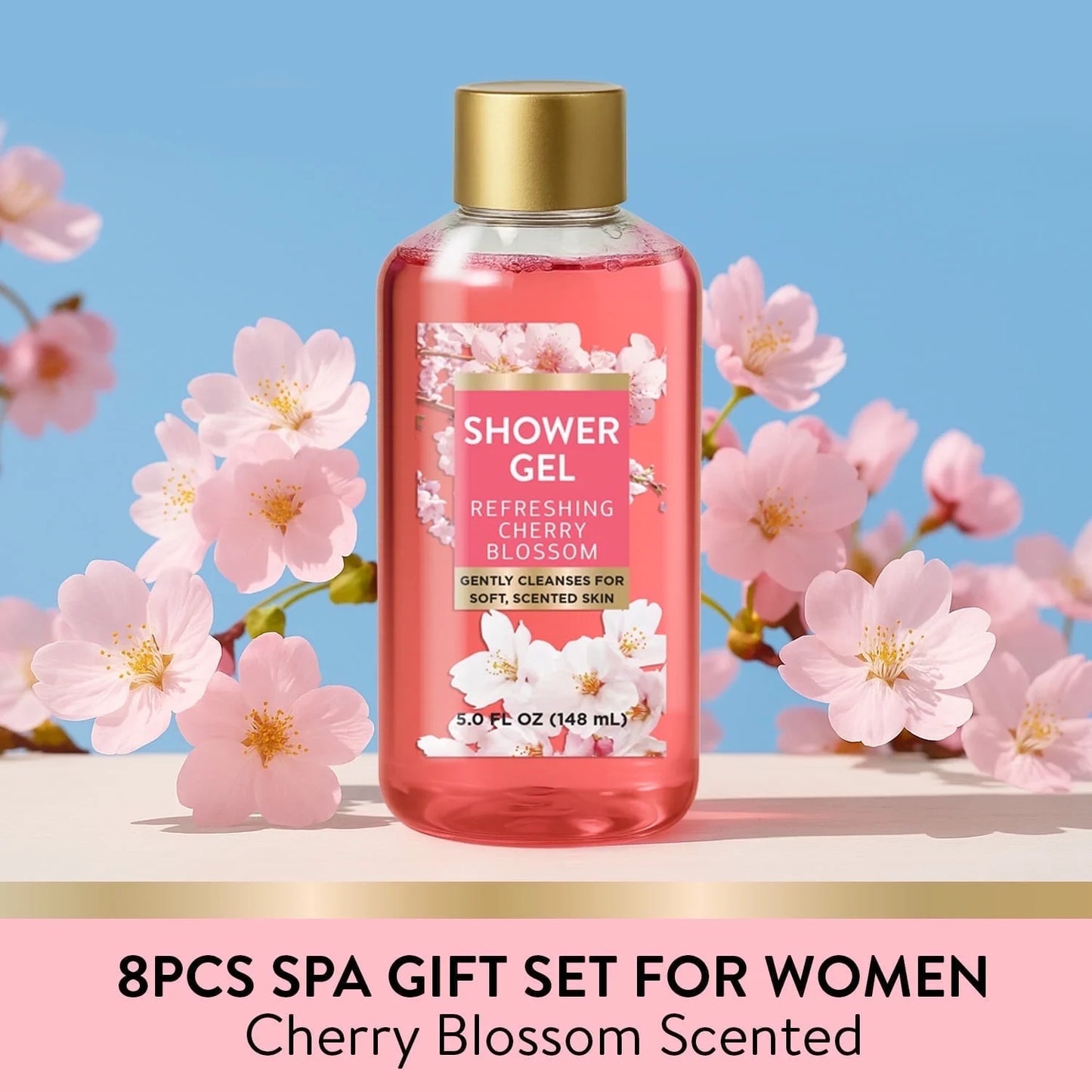 Bath Gift Sets for Women, 8 Pcs Cherry Blossom Christmas Birthday Gifts for Her