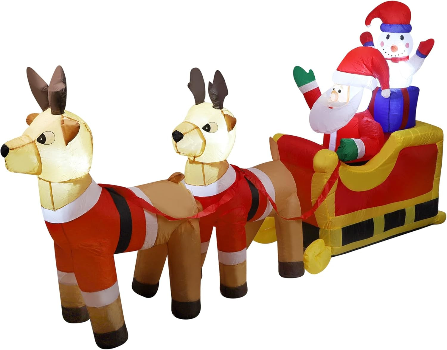 8Ft Inflatable Santa Claus & Snowman Sleigh with Reindeers for Holiday Decor