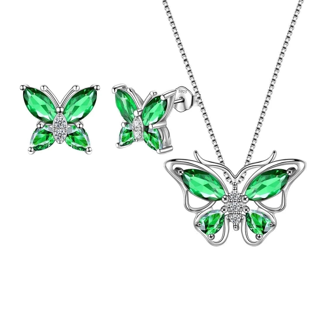 Green Butterfly Jewelry Emerald May Birthstone Jewelry Set Fine Necklace/Earrings 925 Sterling Silver Women Birthday Mother'S Day Gifts