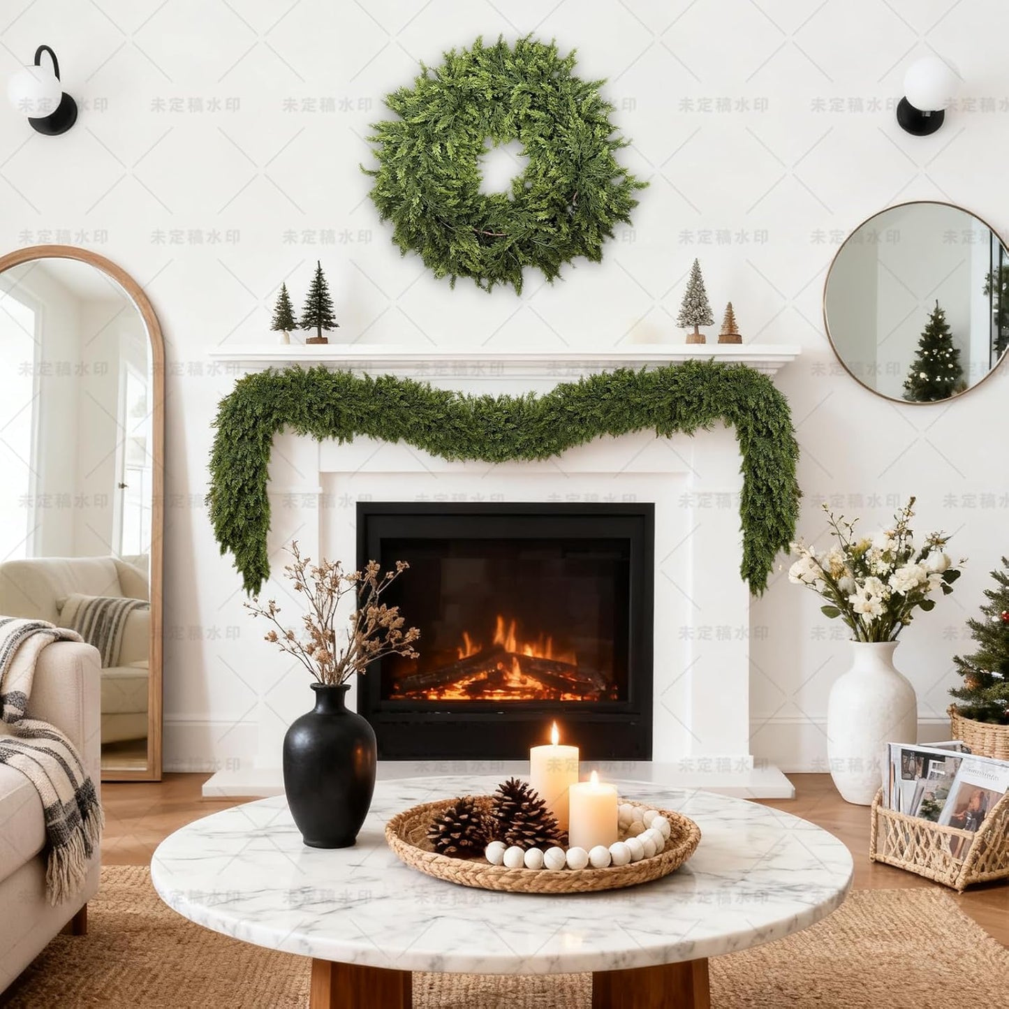 Artificial Cedar Garland - 9FT Realistic Green Faux Pine for Holiday Decor