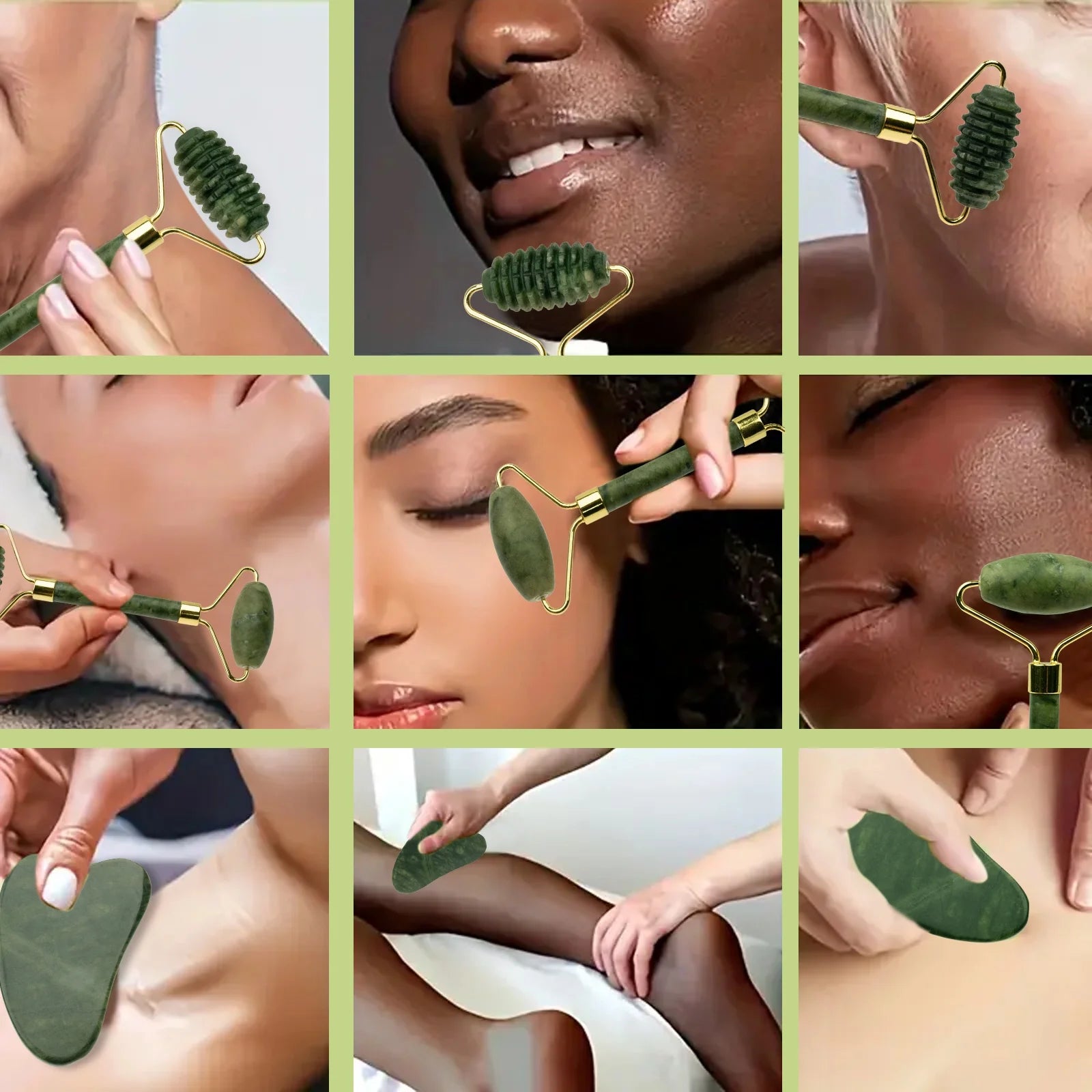 Gua Sha Facial Tools Set of 3 - Large Bian Stone for Face & Body Massage - Glowing Massage Tool & Body Set for Daily Skincare Routine