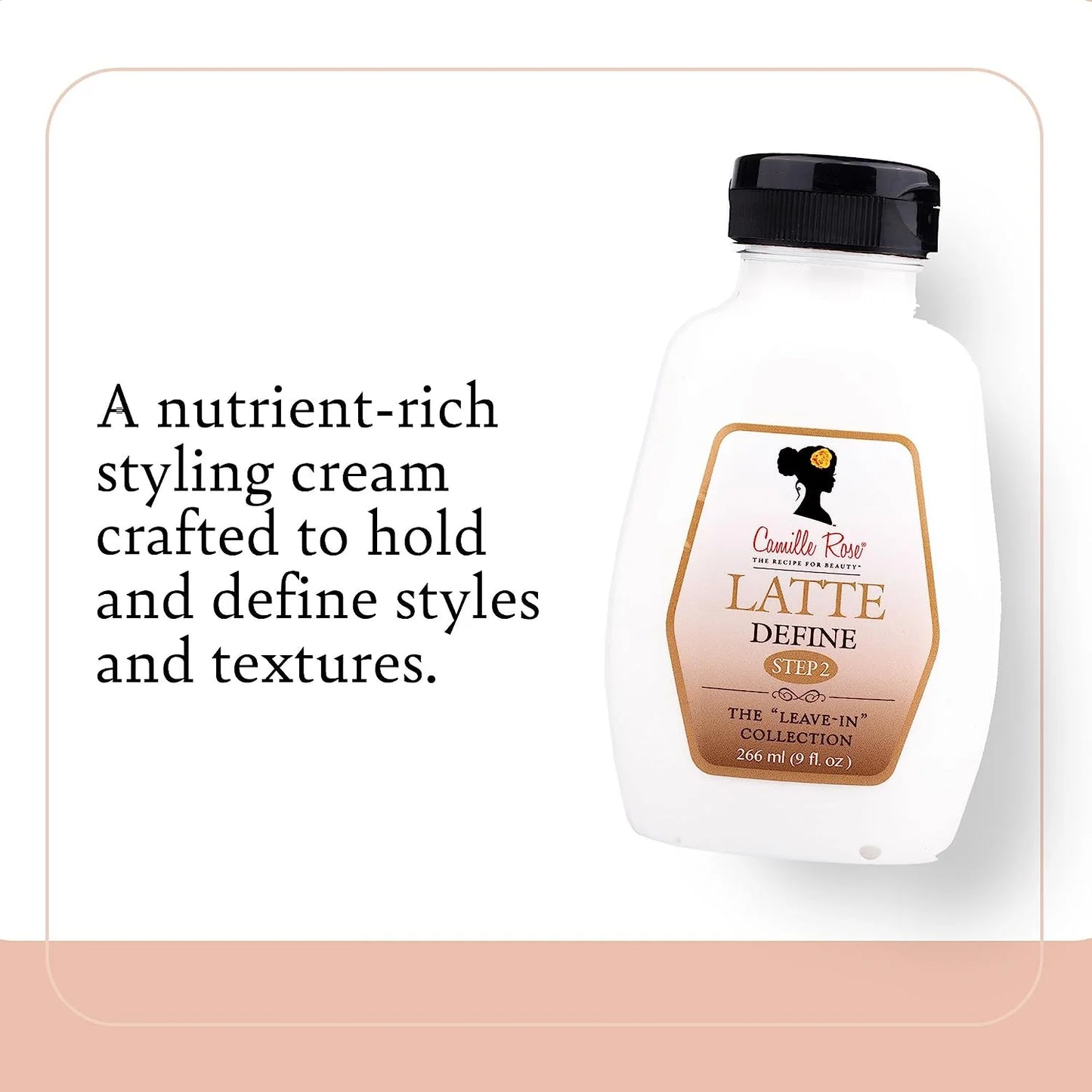 Latte Define Leave in Styling Cream, with Black Cumin and Sunflower Seed Oils to Hold and Define Styles and Textures, for All Hair Types, 9 Fl Oz