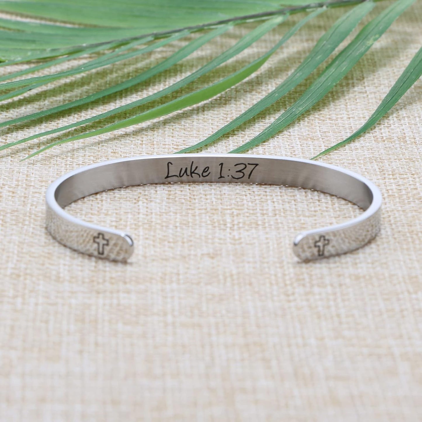 Christian Gift for Her Inspirational Nothing Is Impossible with God Luck 1:37 Bible Verse Bracelet Engraved Quote Religious Cuff Bangle