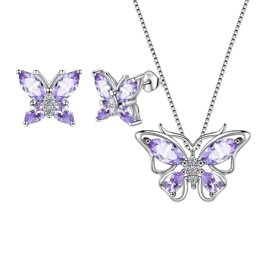 Purple Butterfly Jewelry Alexandrite June Birthstone Jewelry Set Fine Necklace/Earrings Sterling Silver Women Birthday Mother'S Day Xmas Gifts