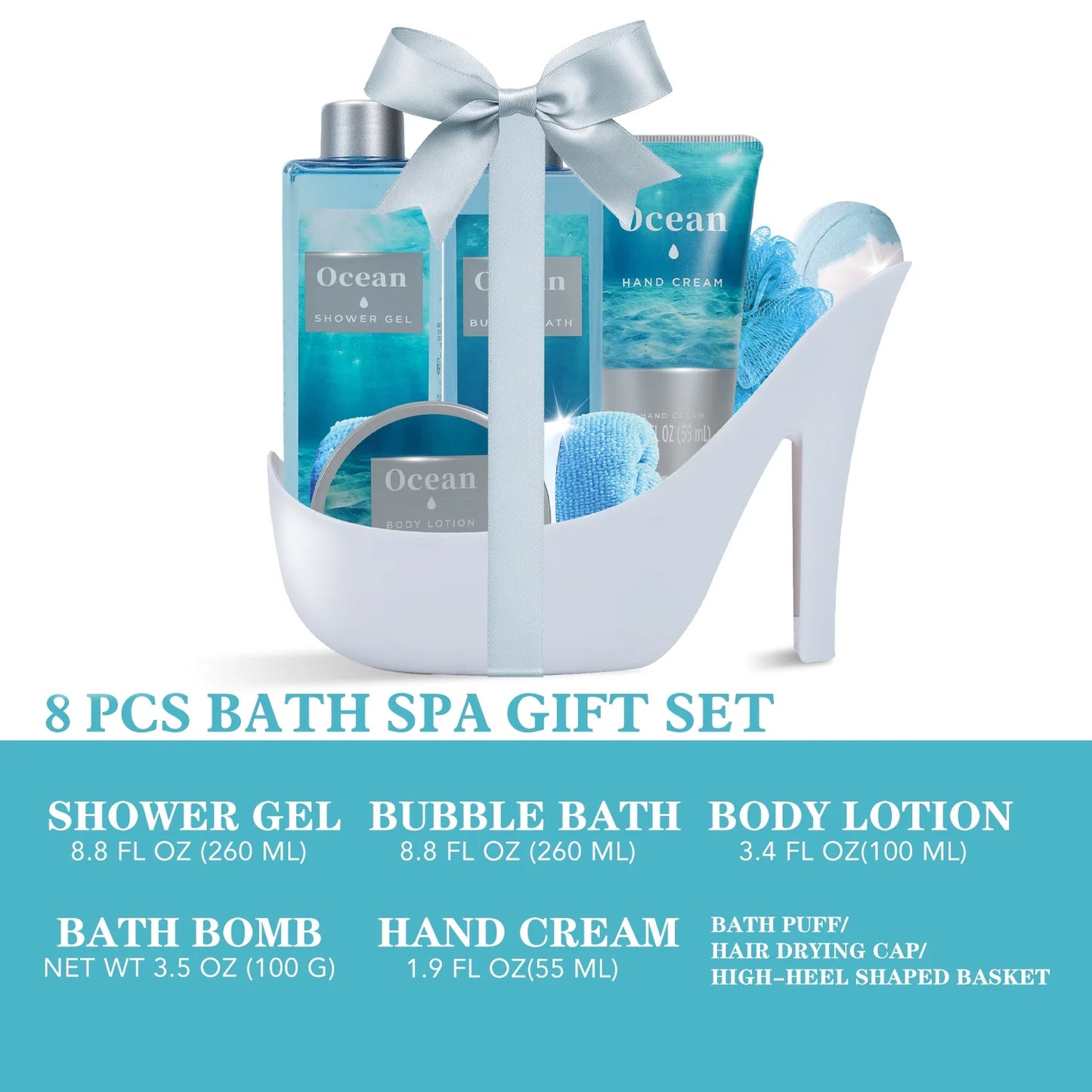 Baskets Gift Sets for Women - Ocean Luxury Relaxing Bath and Body Set for Her, 8 Pcs