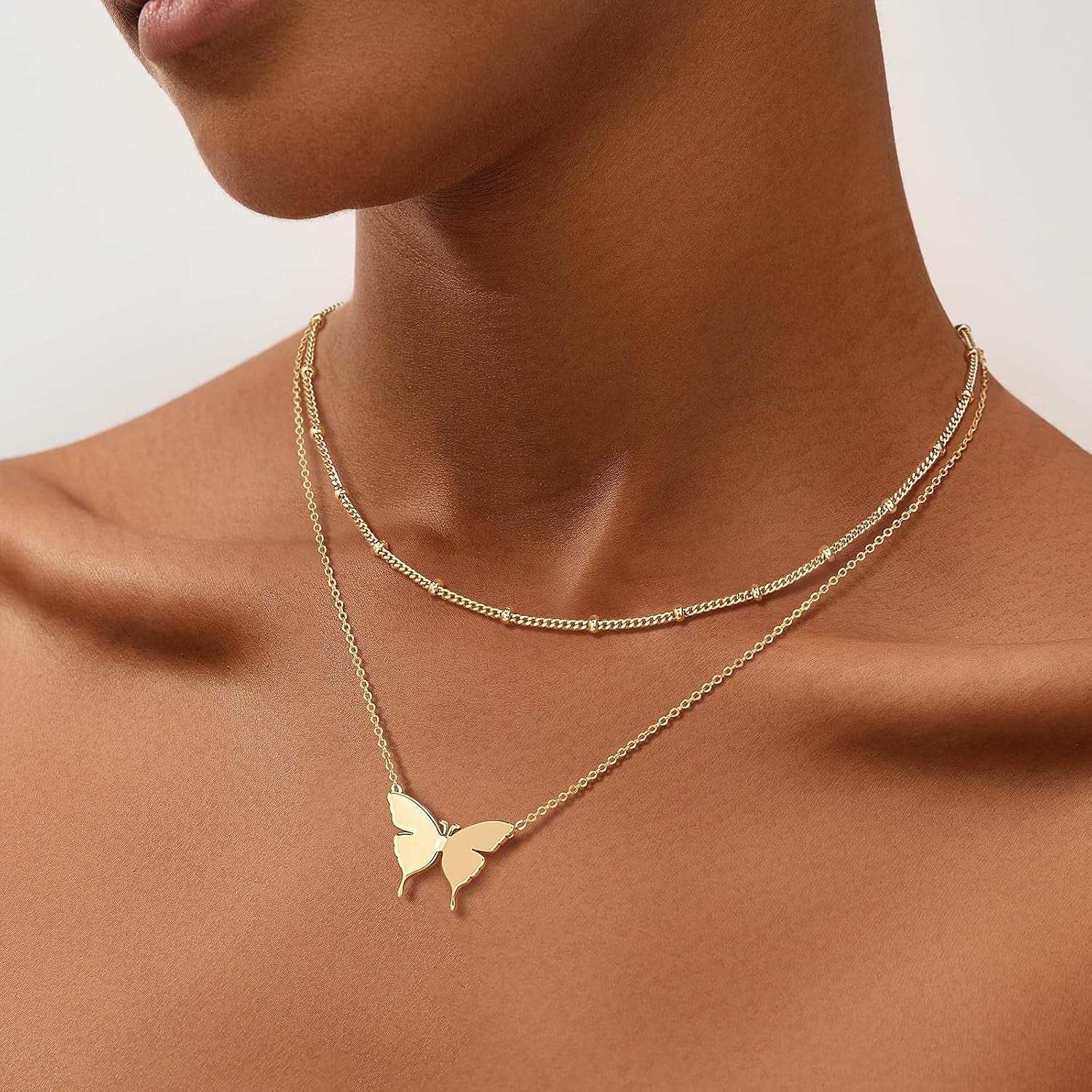 Gold Dainty Initial Necklace 18K Gold Plated Butterfly Pendant Name Necklaces Delicate Everyday Necklace for Women Minimalist Personalized Jewelry